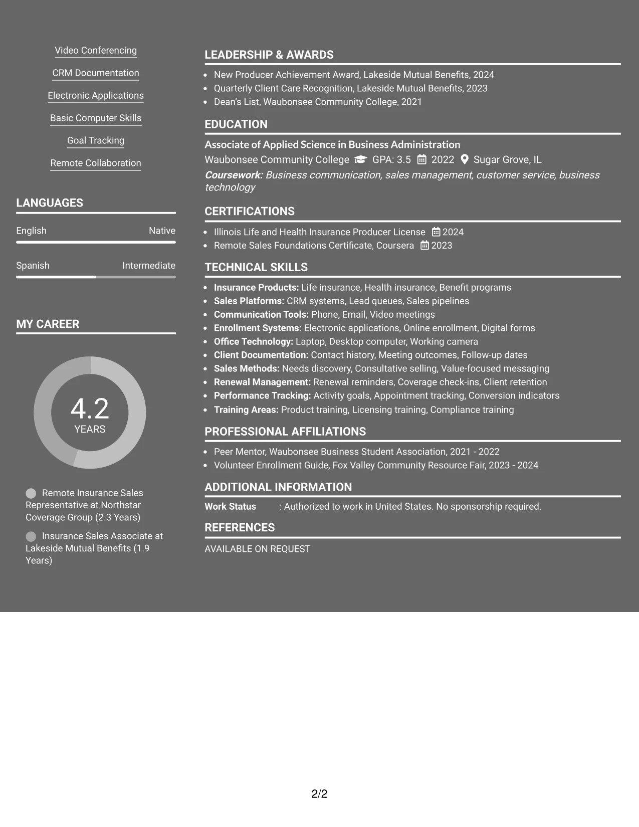Resume Example Page 2