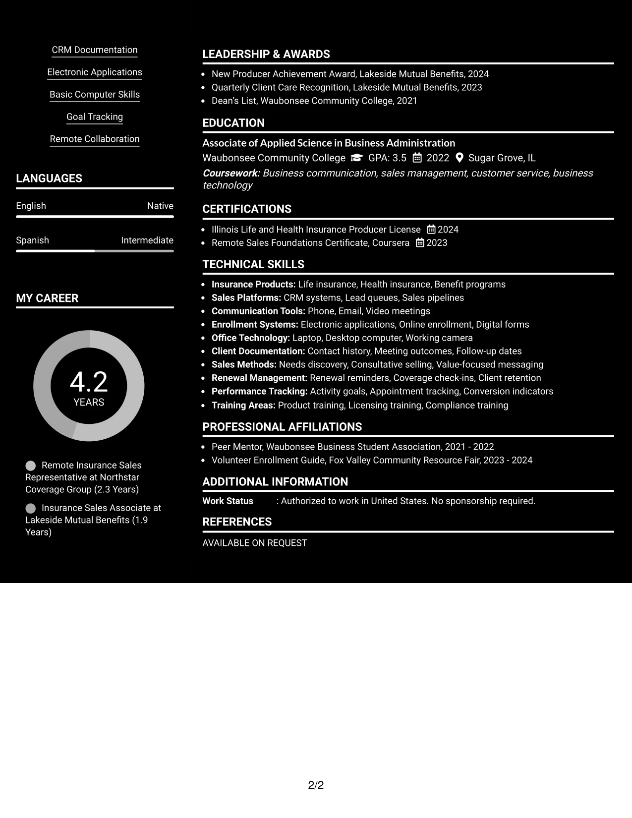 Resume Example Page 2