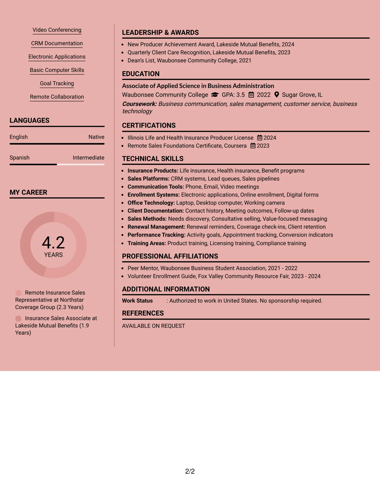 Resume Example Page 2