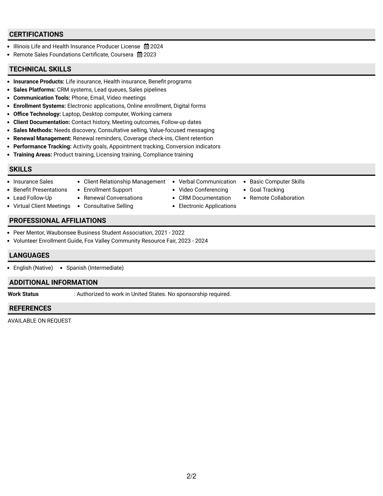Resume Example Page 2