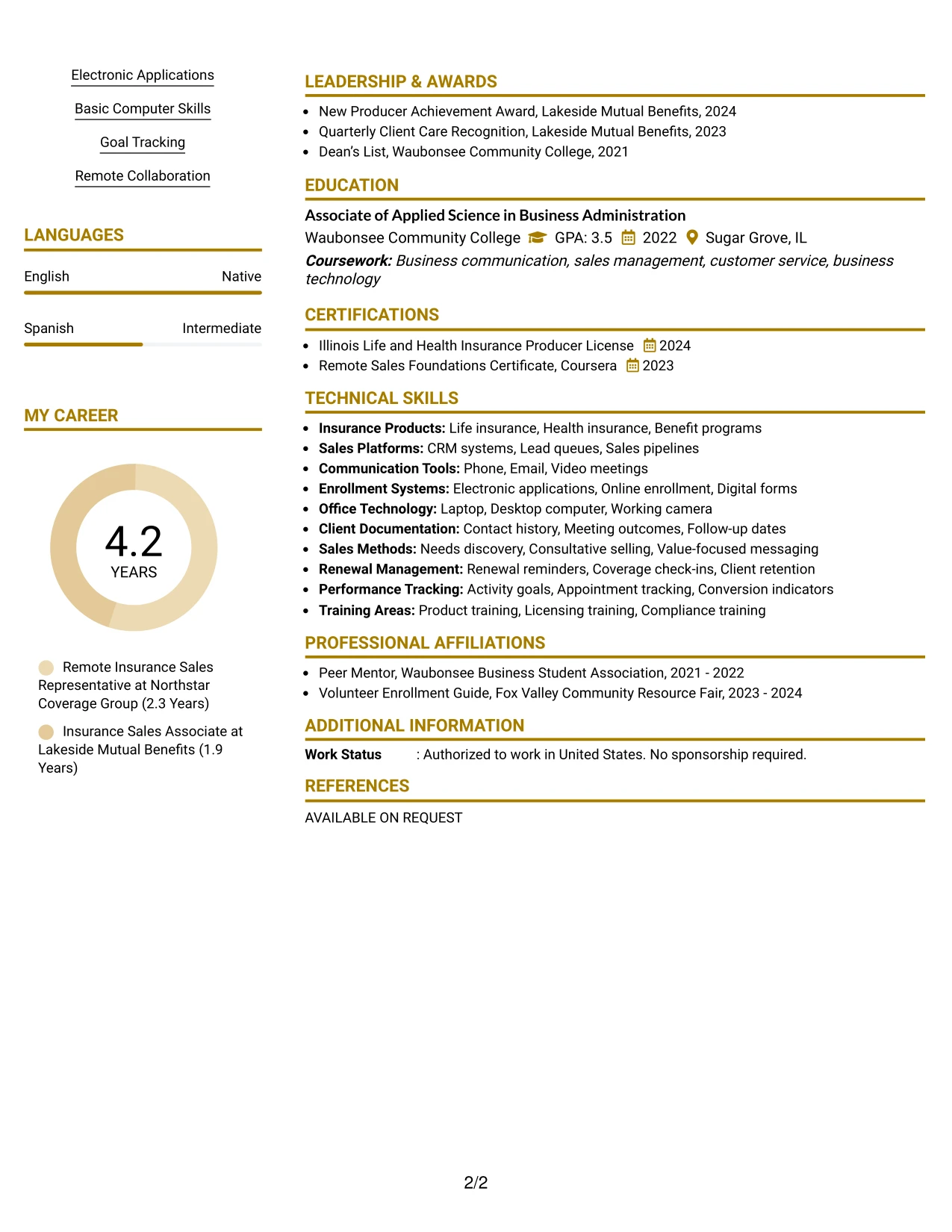 Resume Example Page 2