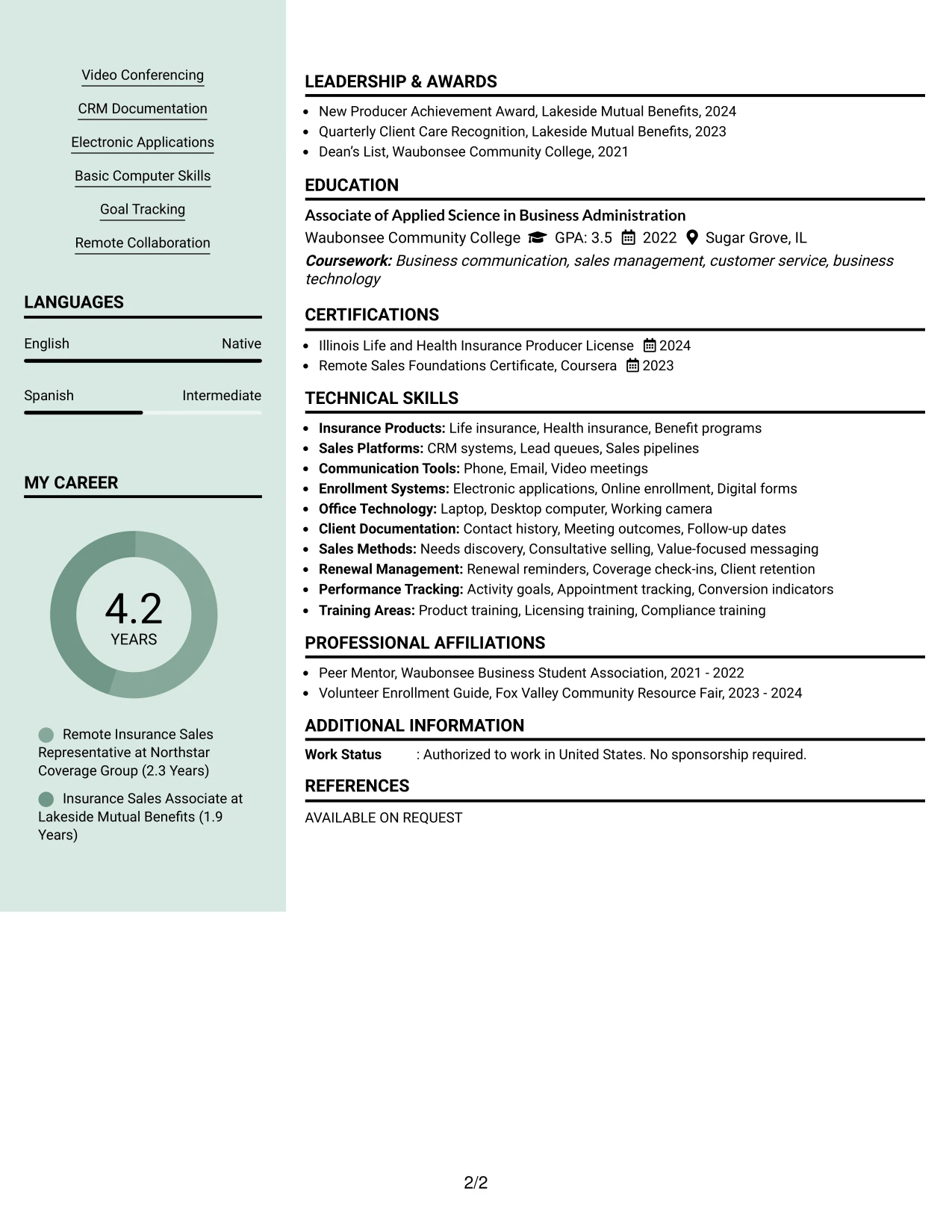 Resume Example Page 2