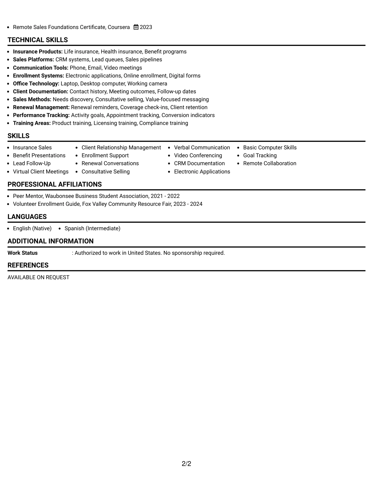 Resume Example Page 2
