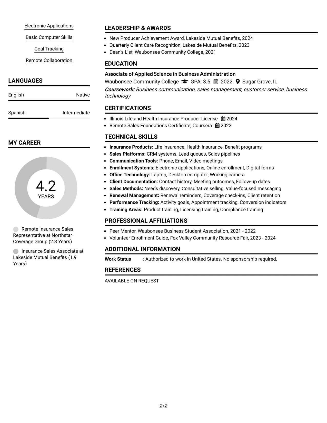 Resume Example Page 2