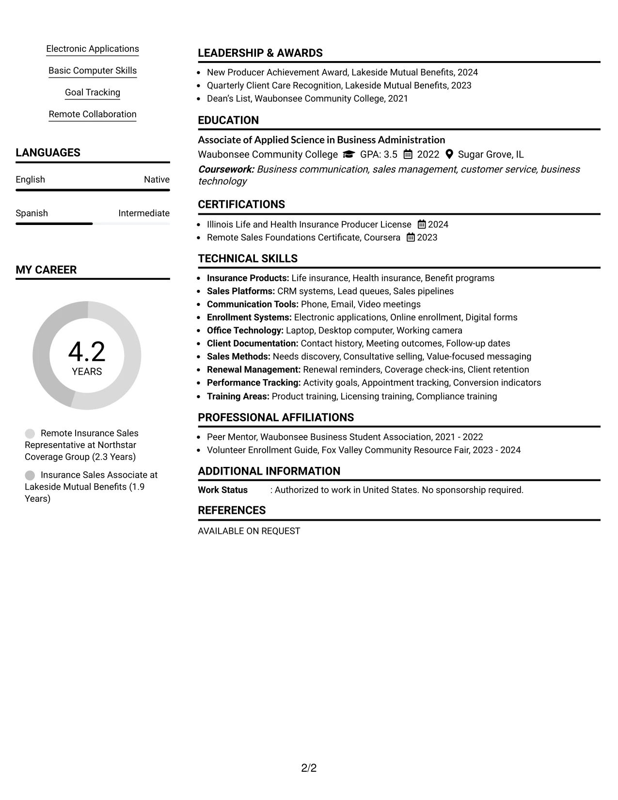 Resume Example Page 2