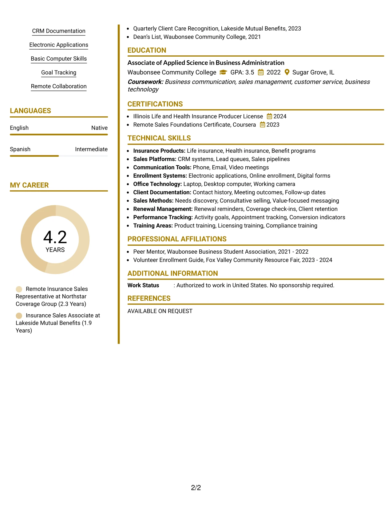 Resume Example Page 2