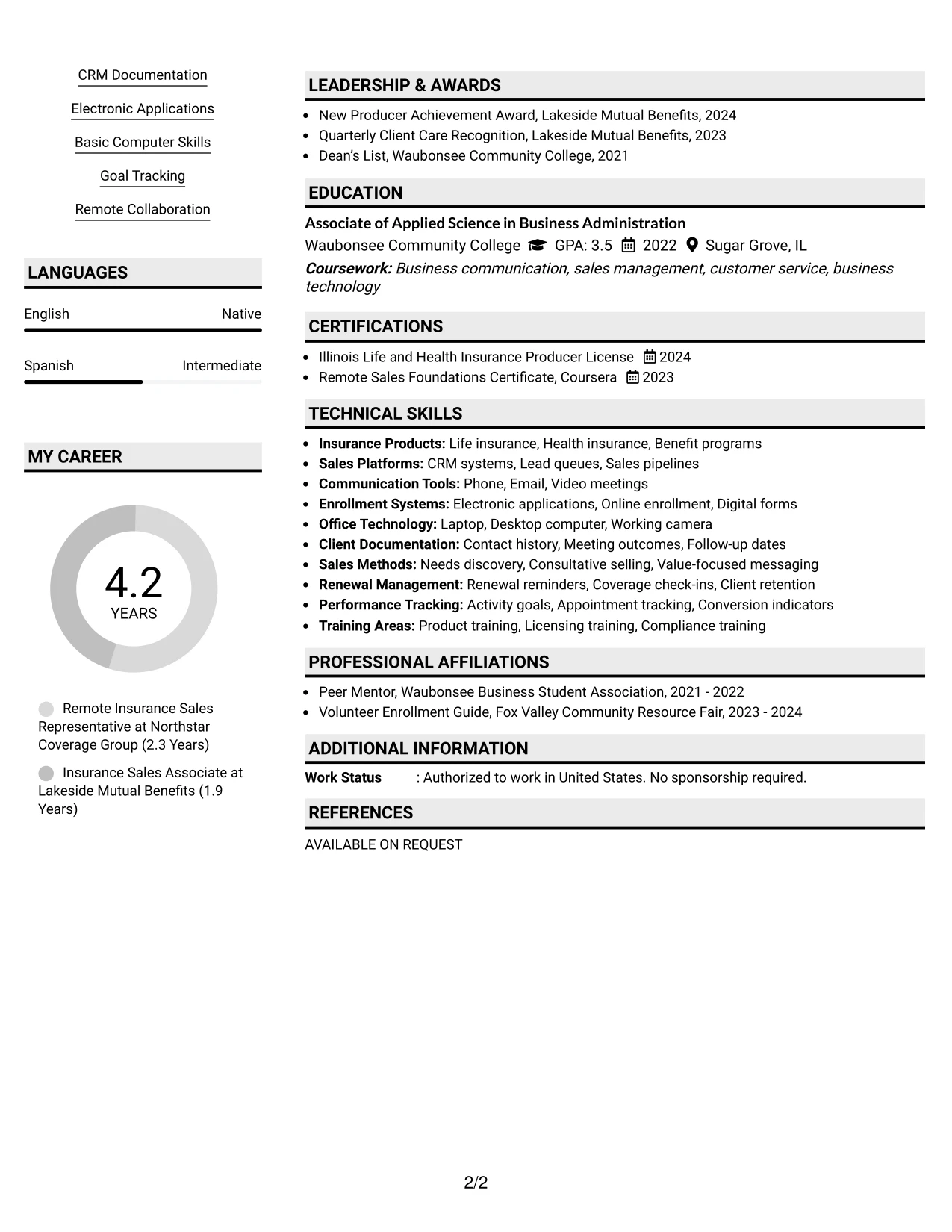 Resume Example Page 2