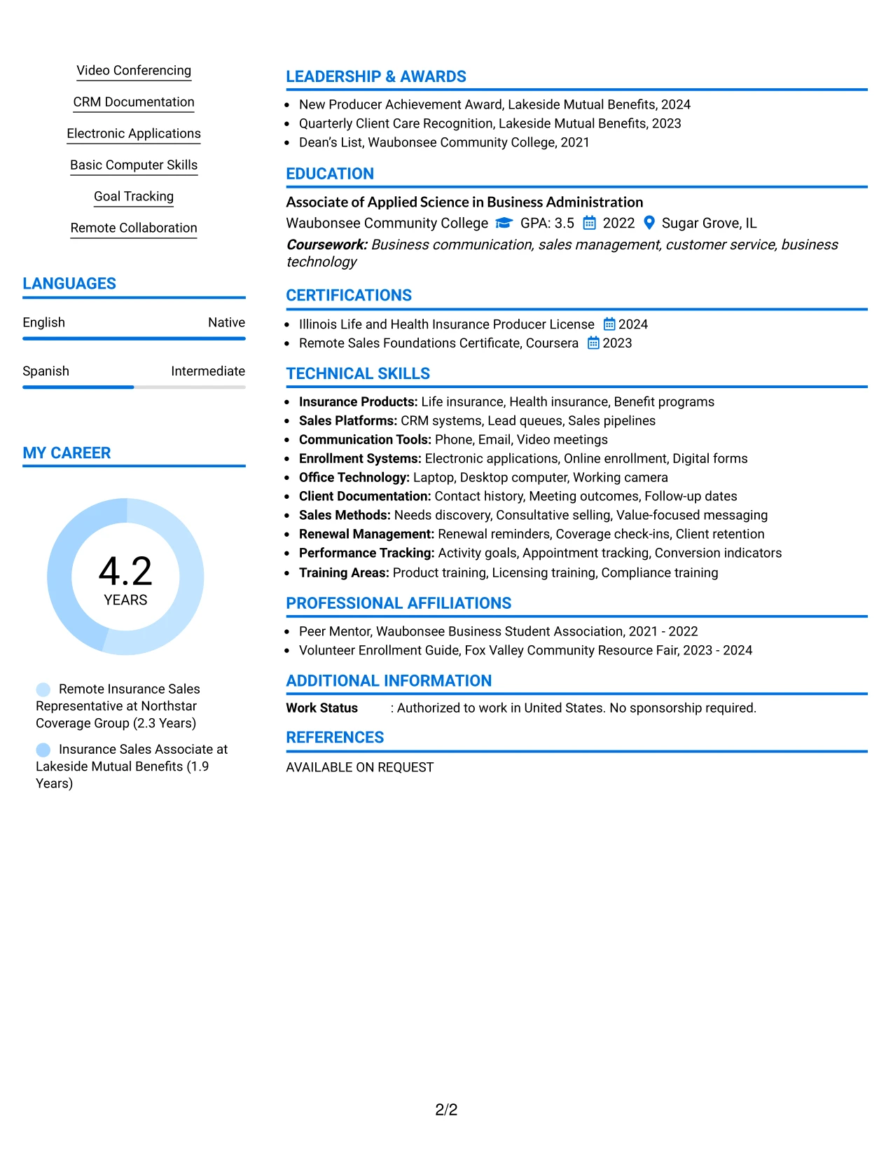 Resume Example Page 2