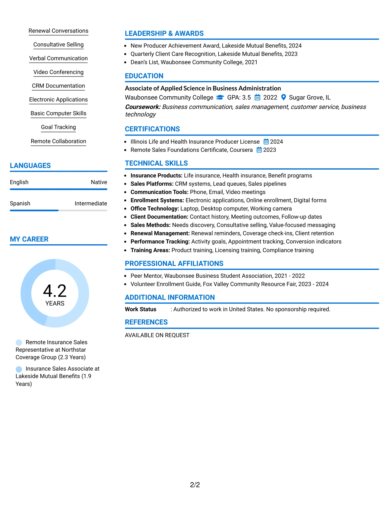 Resume Example Page 2