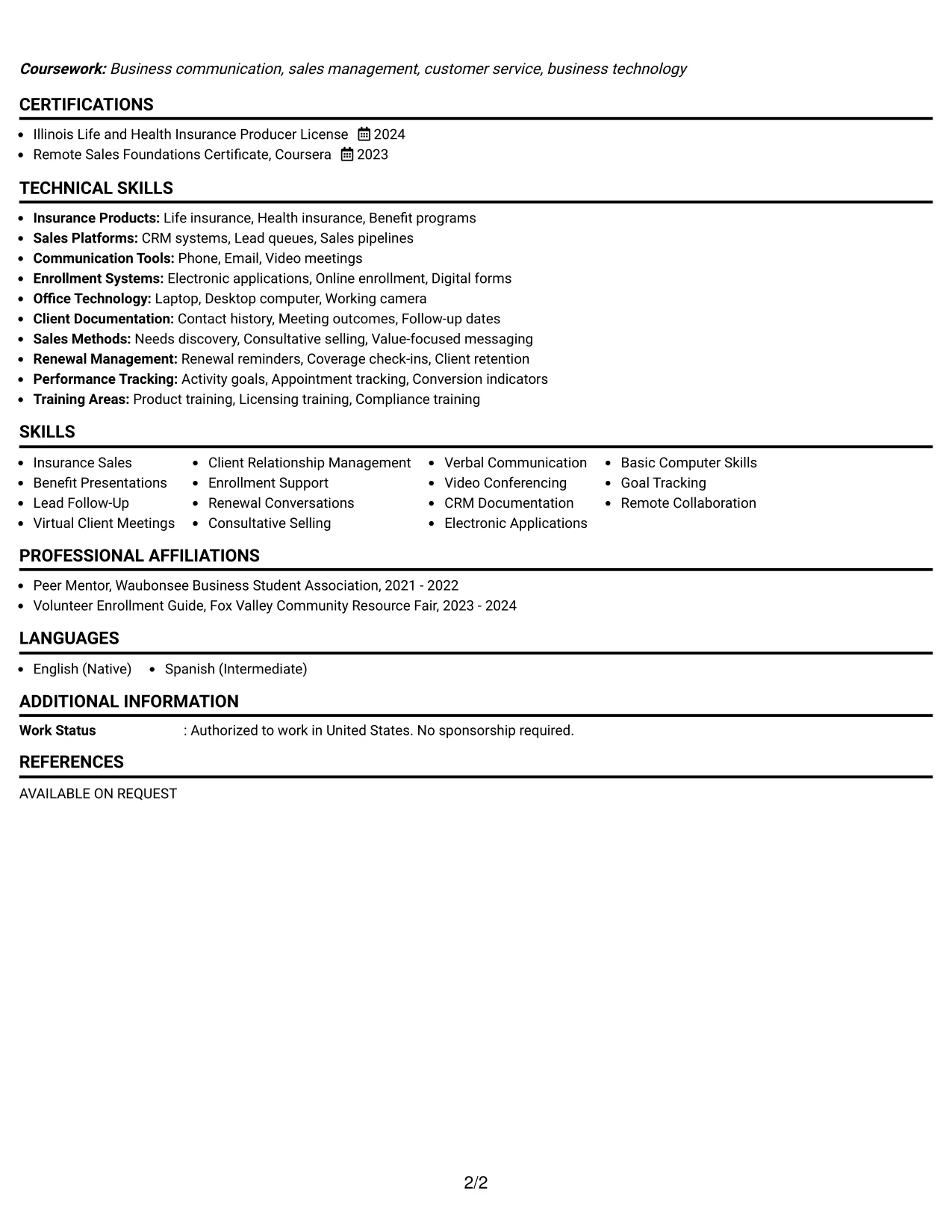 Resume Example Page 2