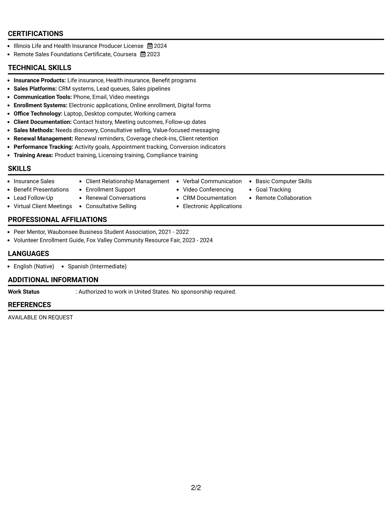 Resume Example Page 2