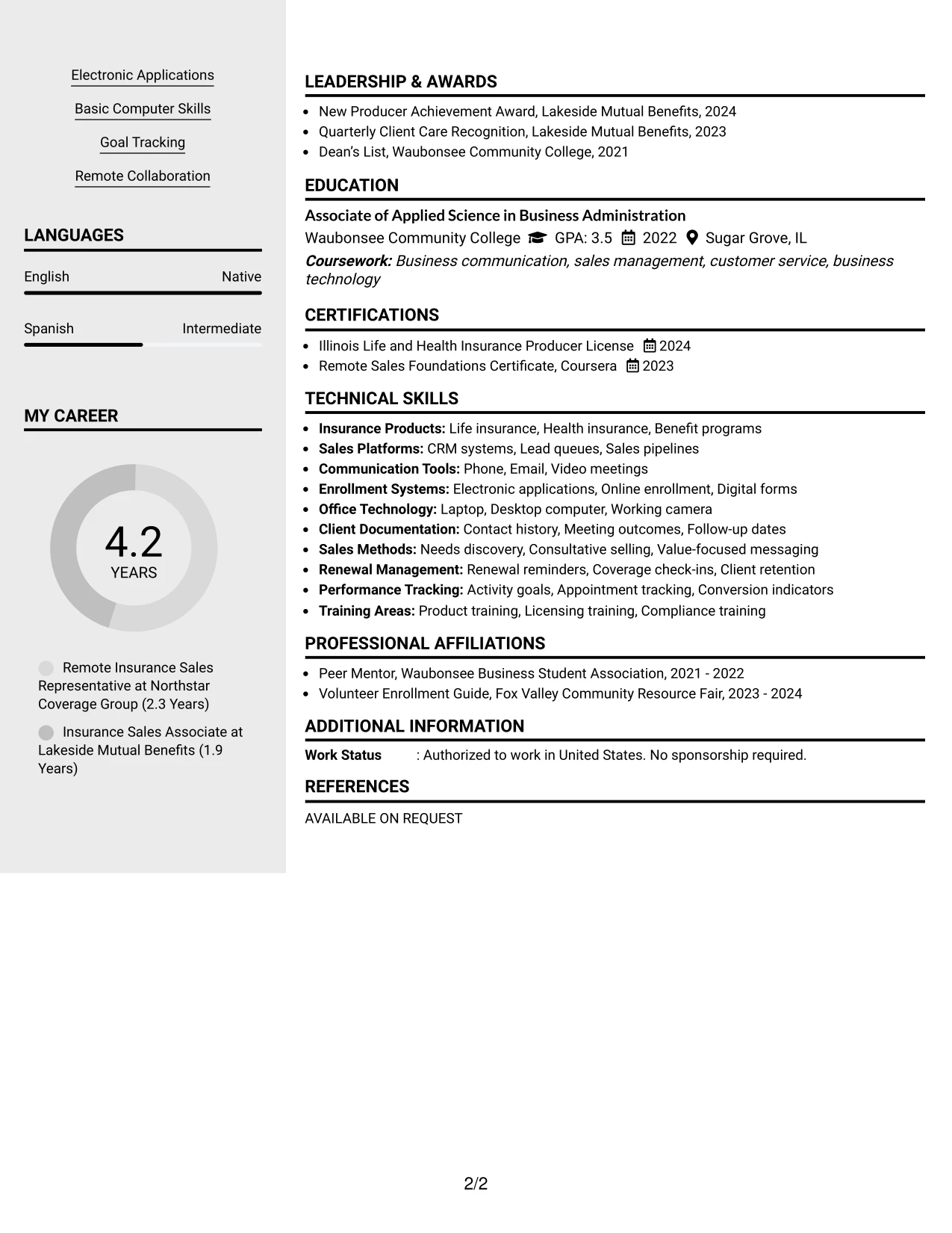 Resume Example Page 2