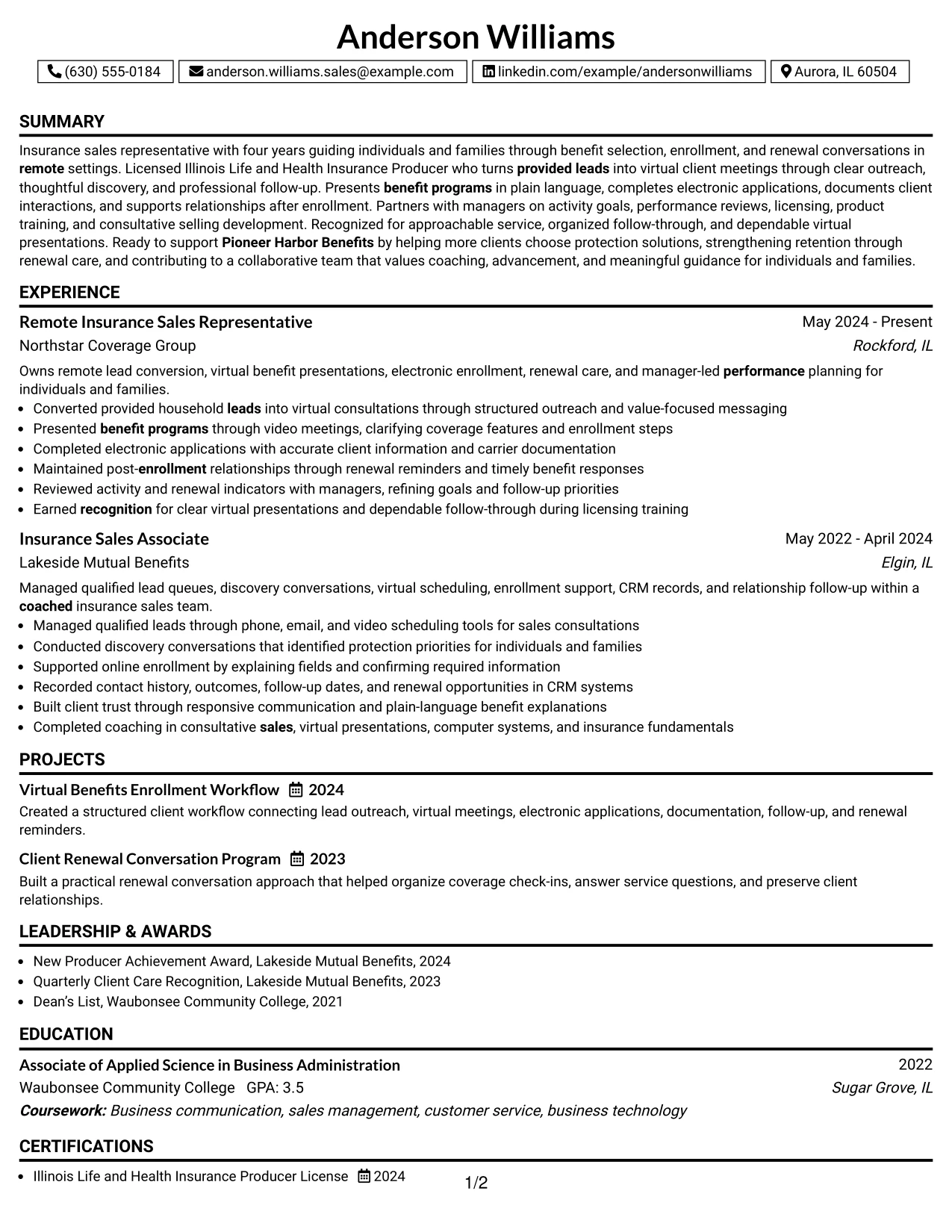 Resume Example Page 1