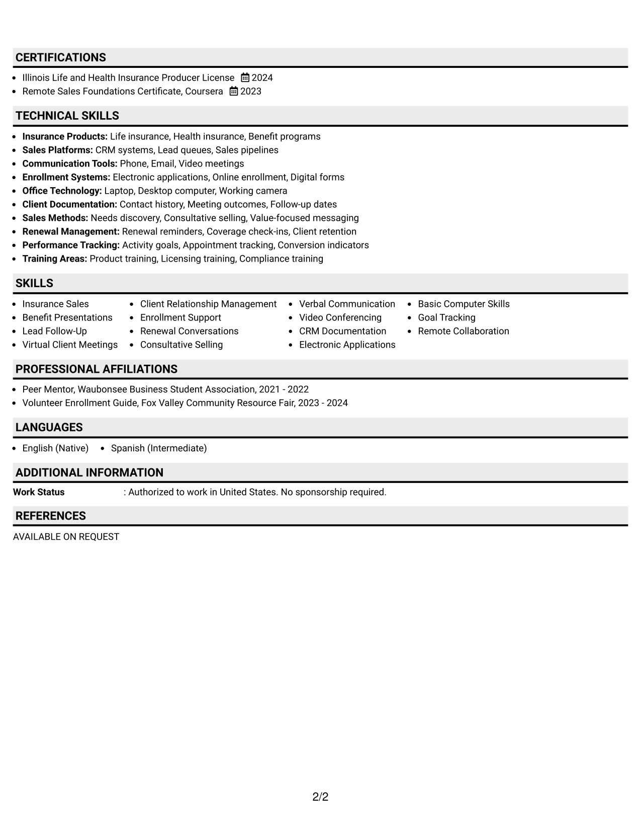 Resume Example Page 2