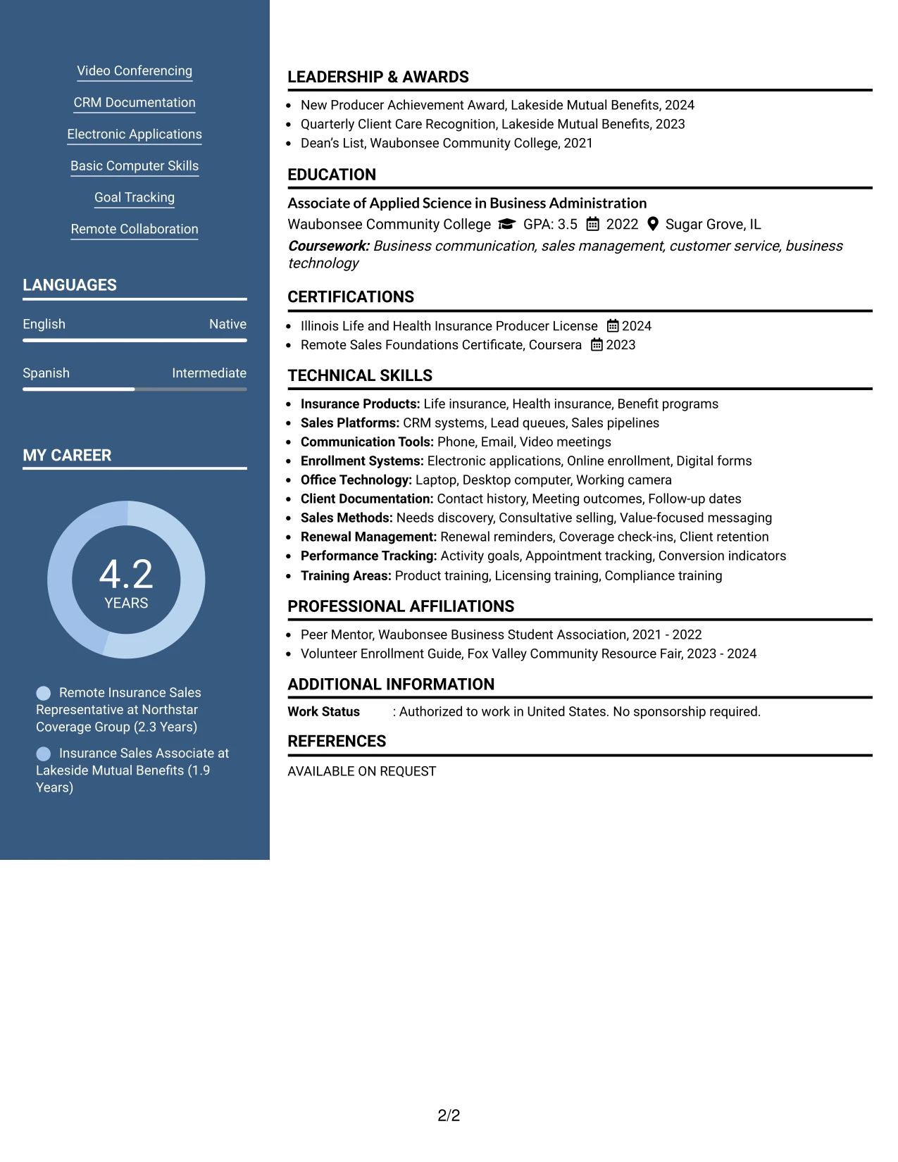 Resume Example Page 2