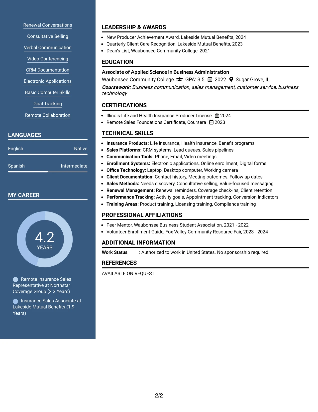 Resume Example Page 2