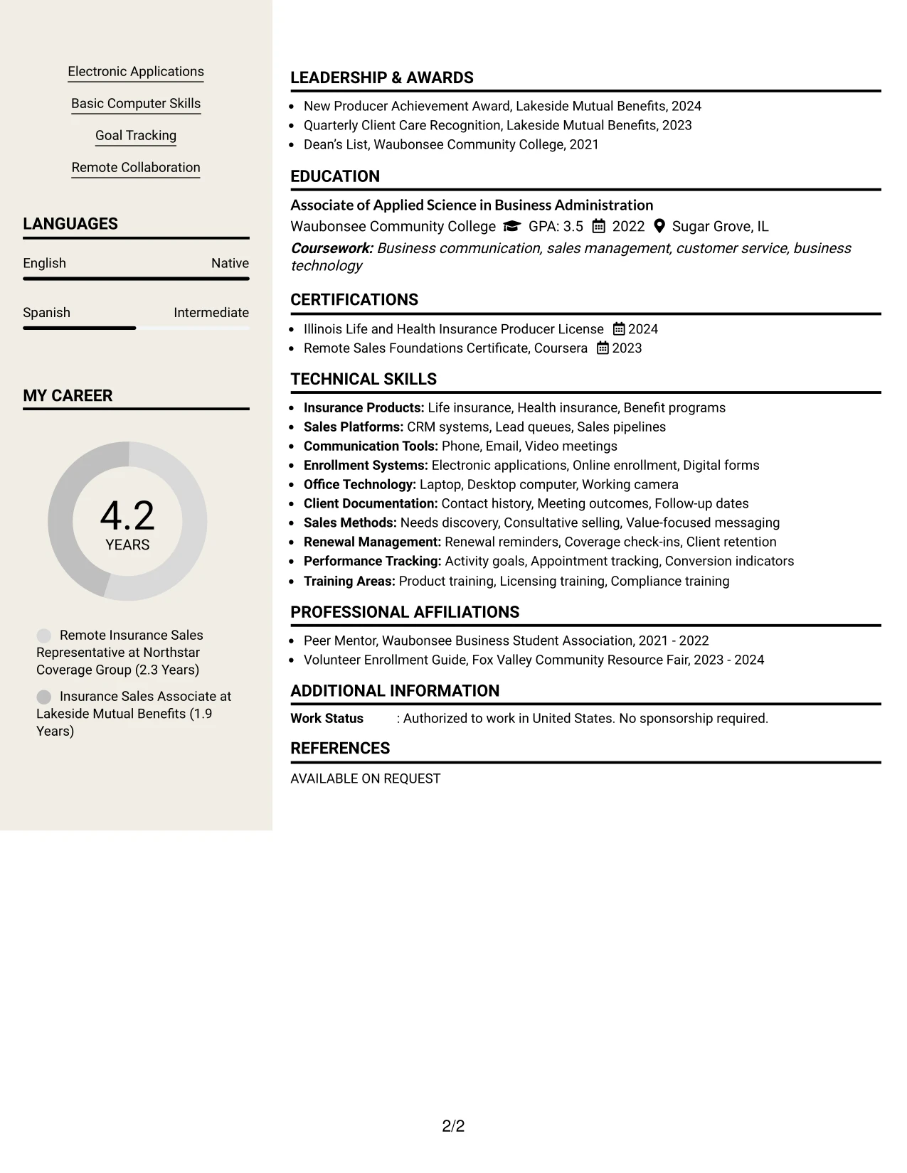 Resume Example Page 2