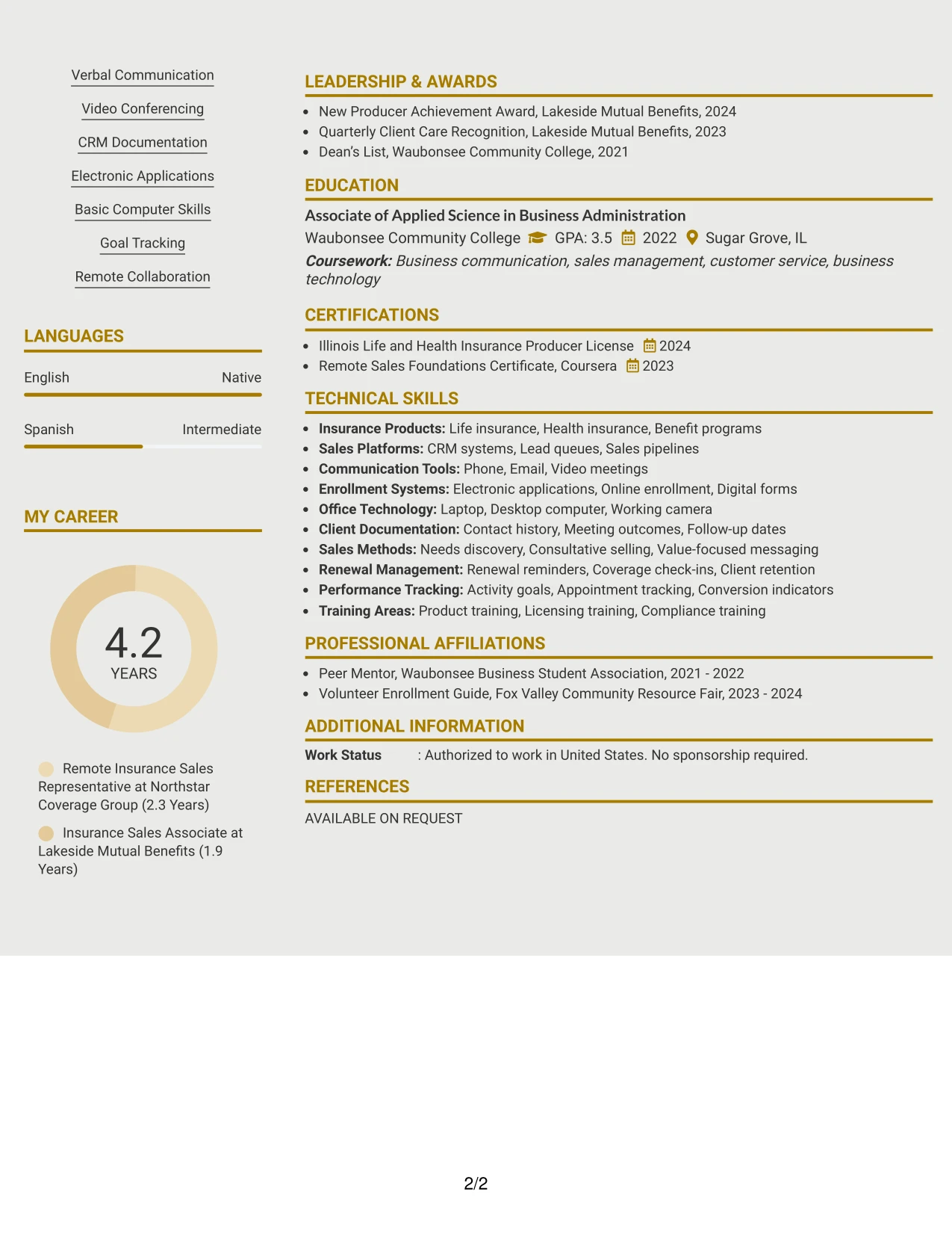 Resume Example Page 2