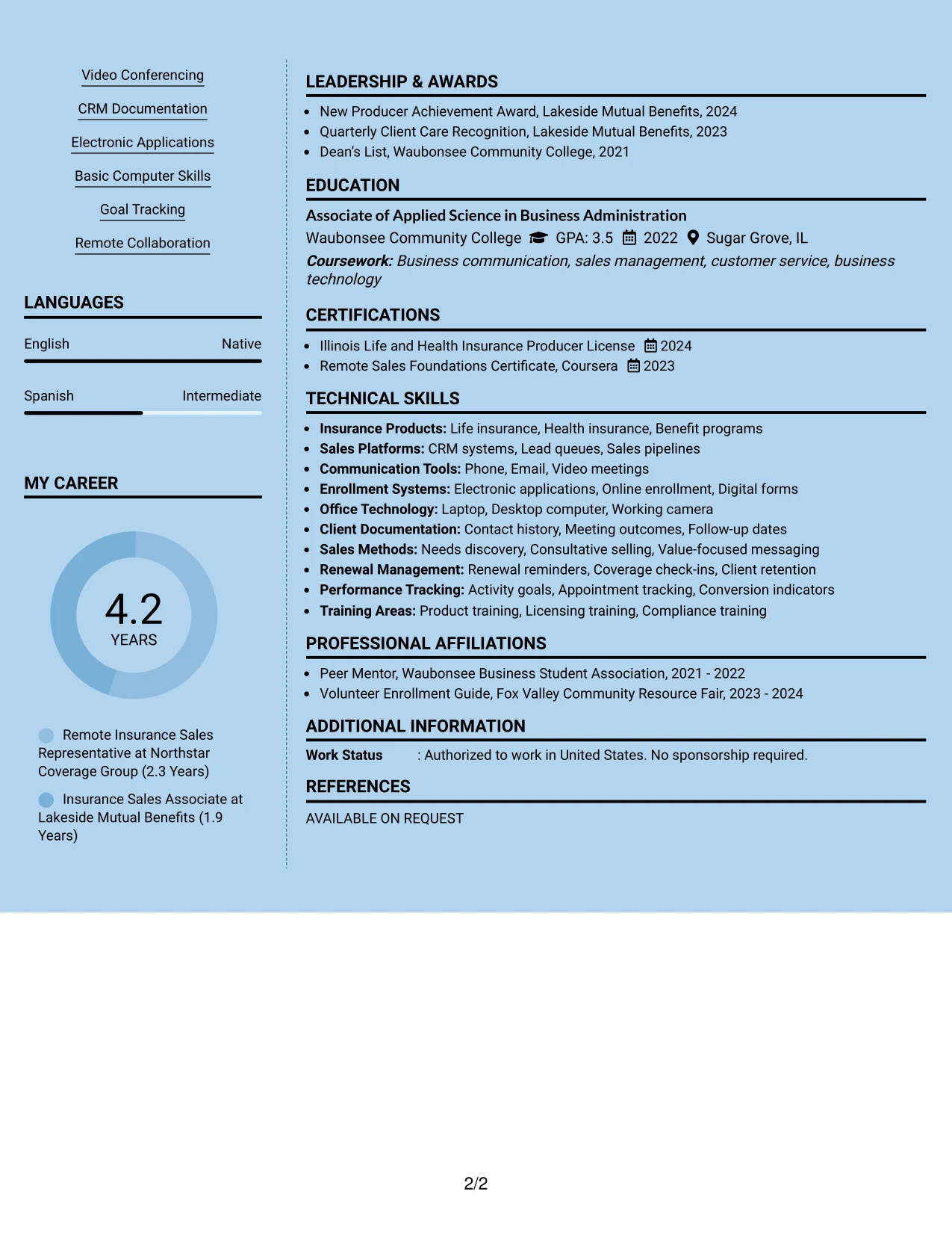 Resume Example Page 2