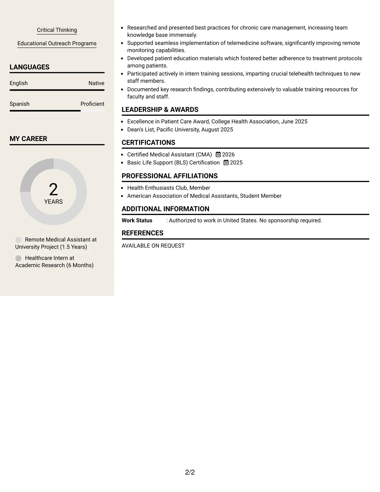 Resume Example Page 2