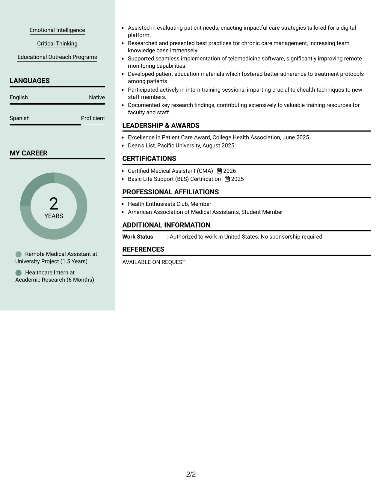 Resume Example Page 2