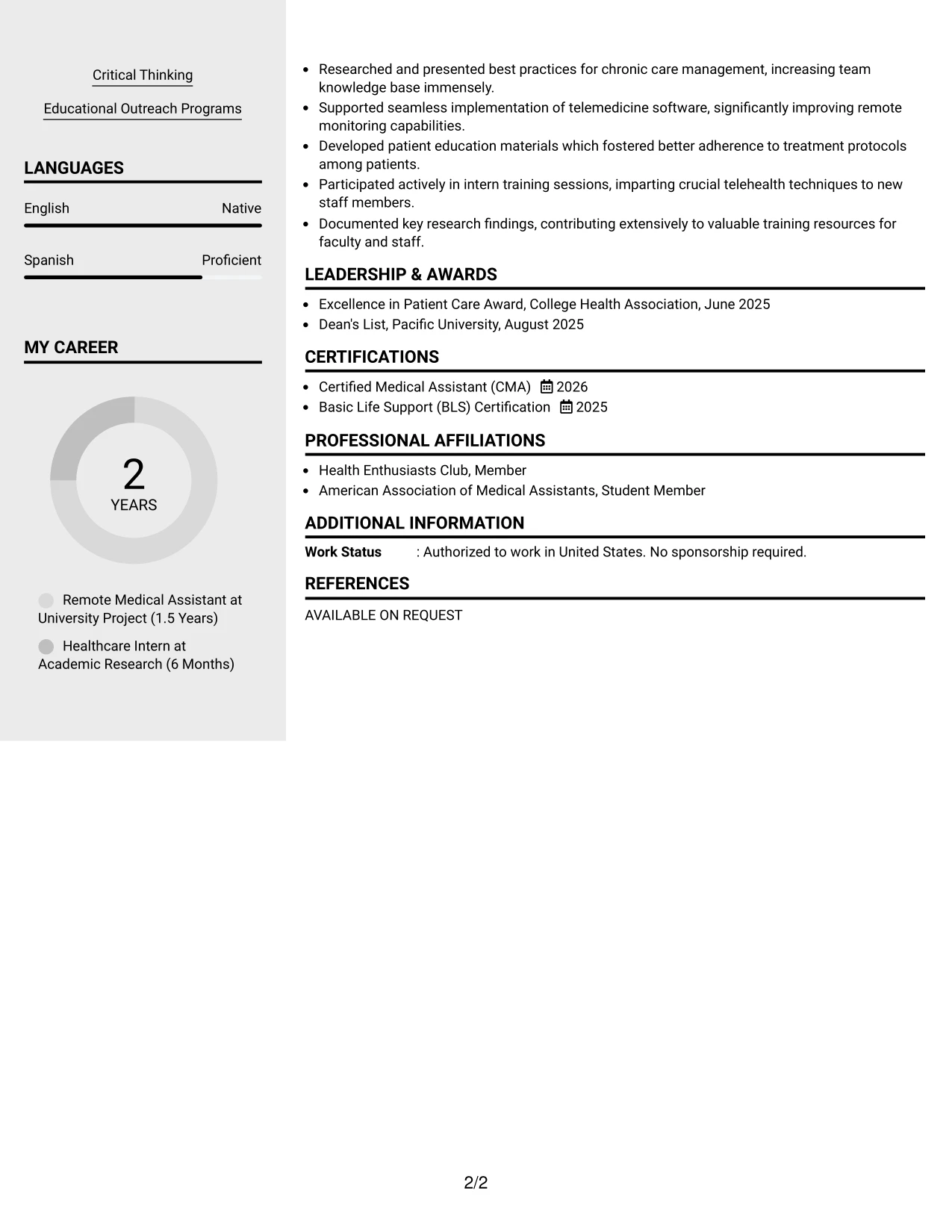 Resume Example Page 2