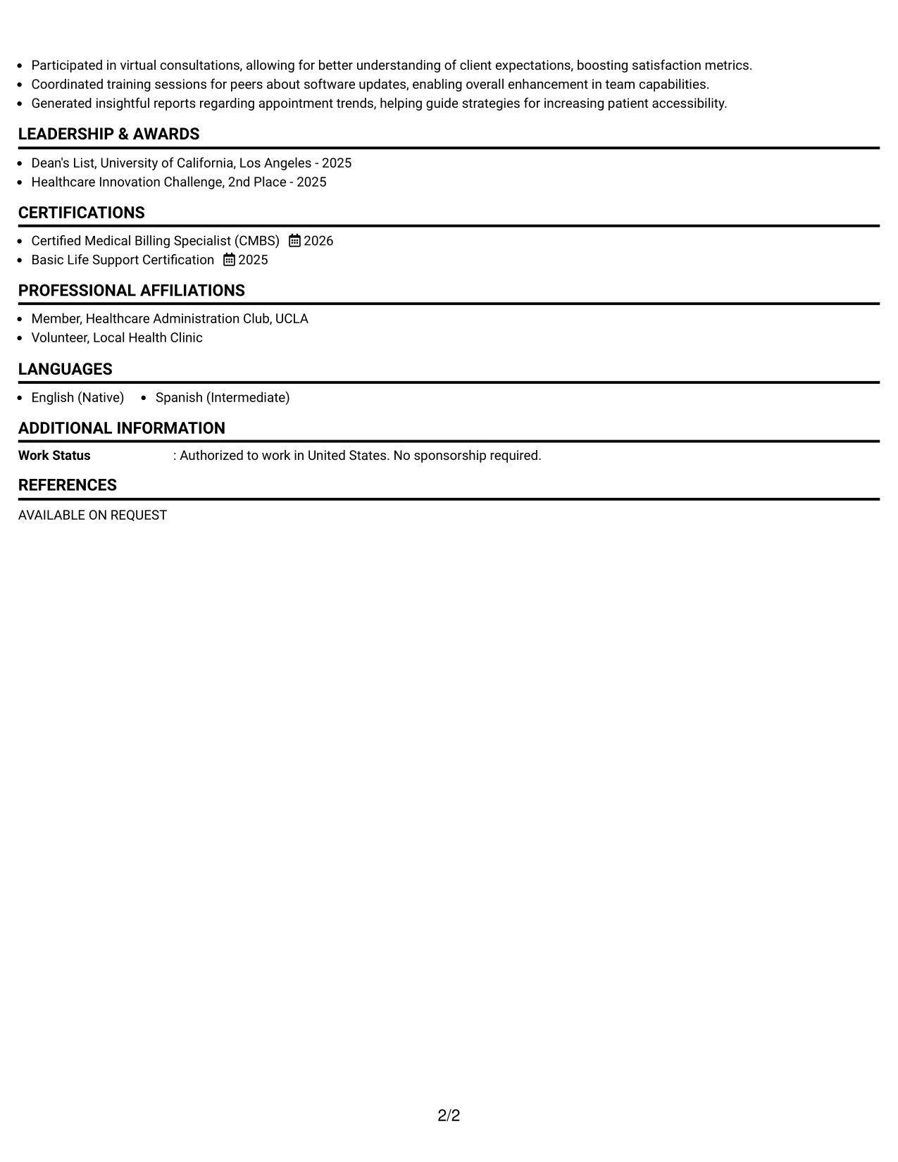 Resume Example Page 2