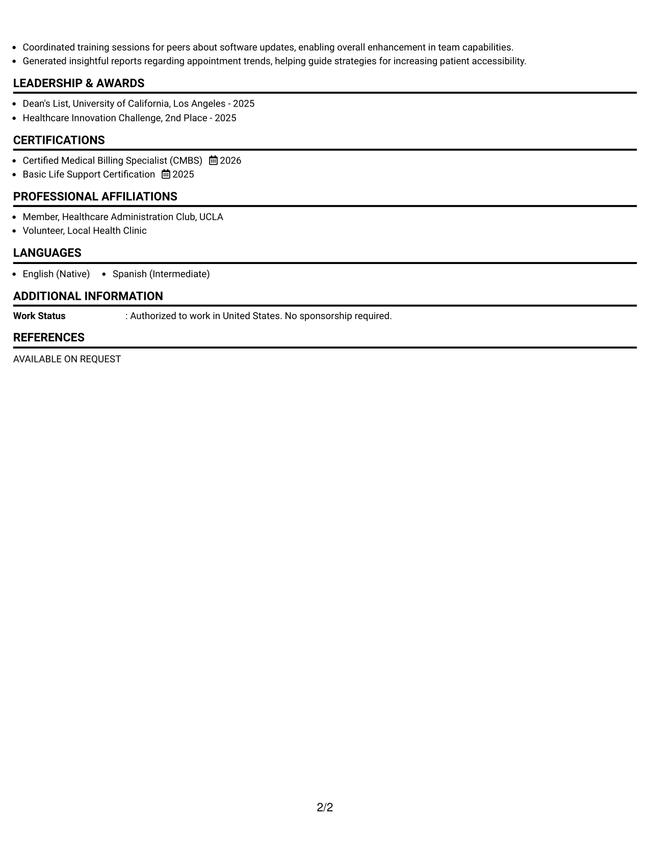 Resume Example Page 2