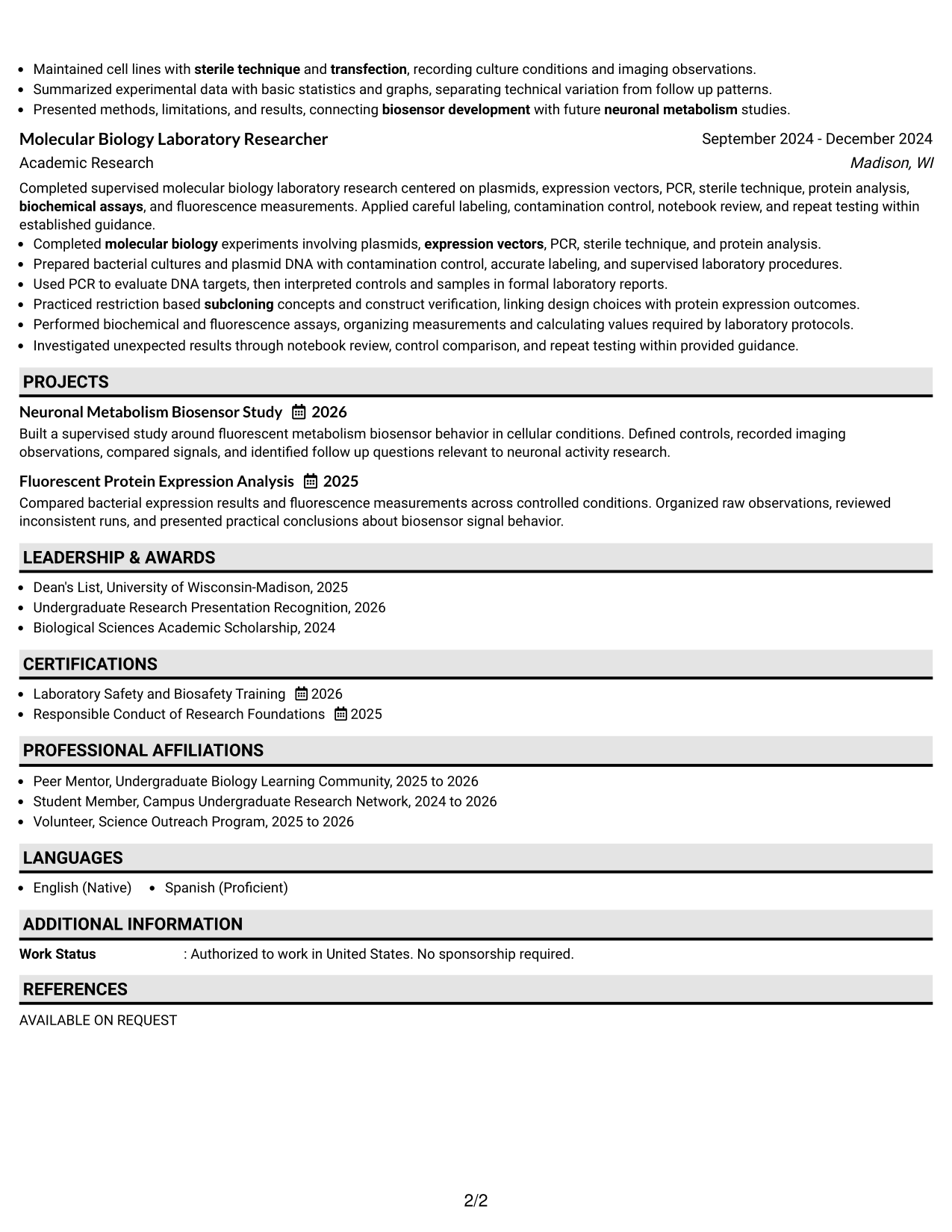 Resume Example Page 2