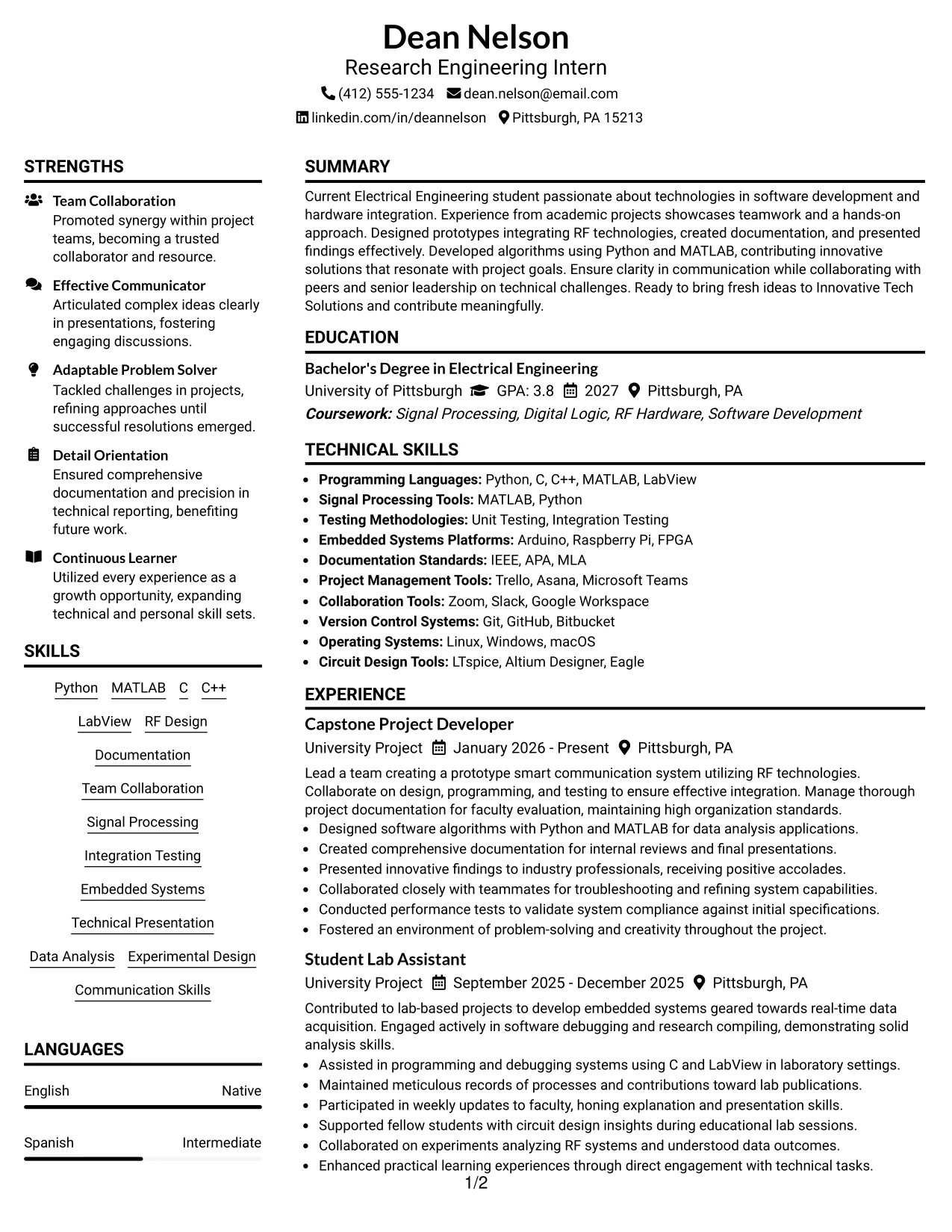 Resume Example Page 1