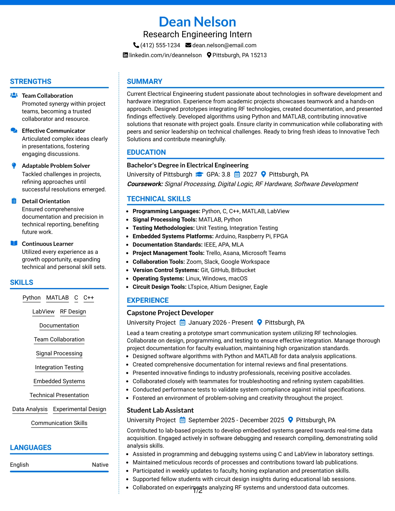 Resume Example Page 1