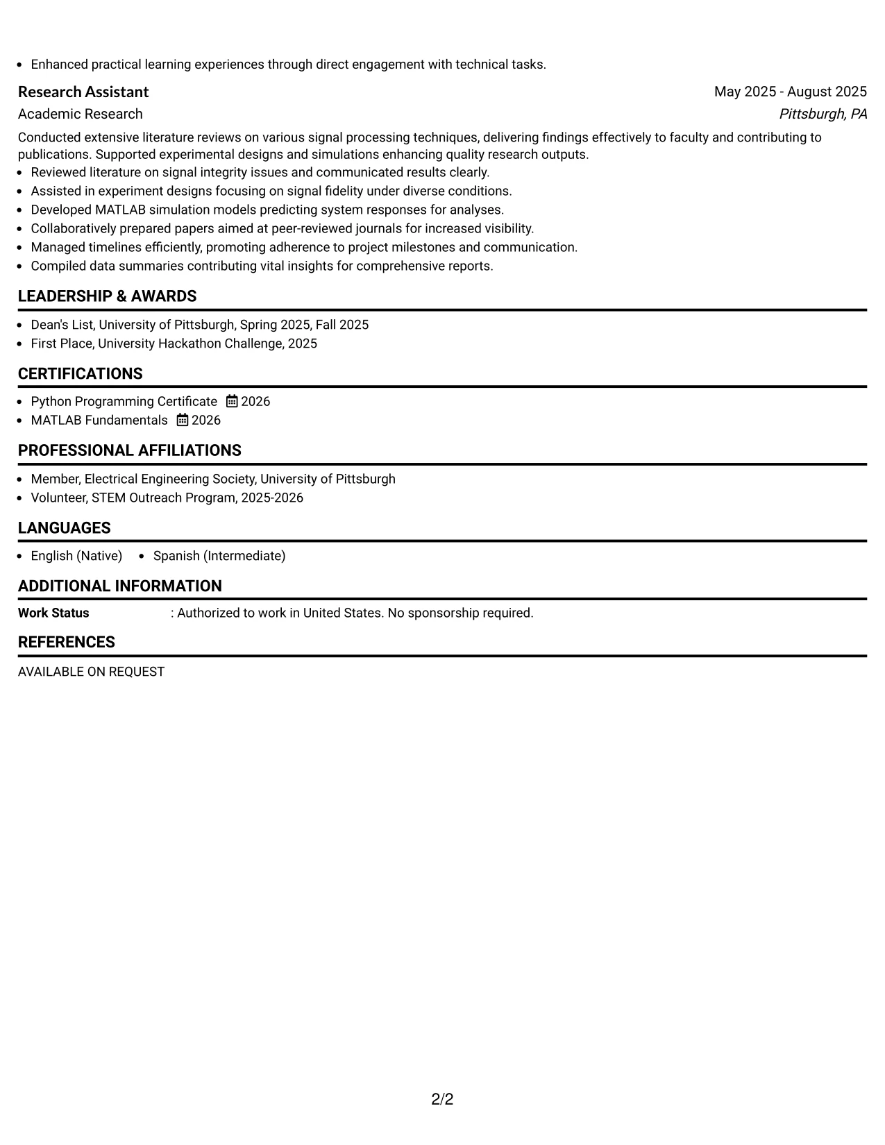 Resume Example Page 2