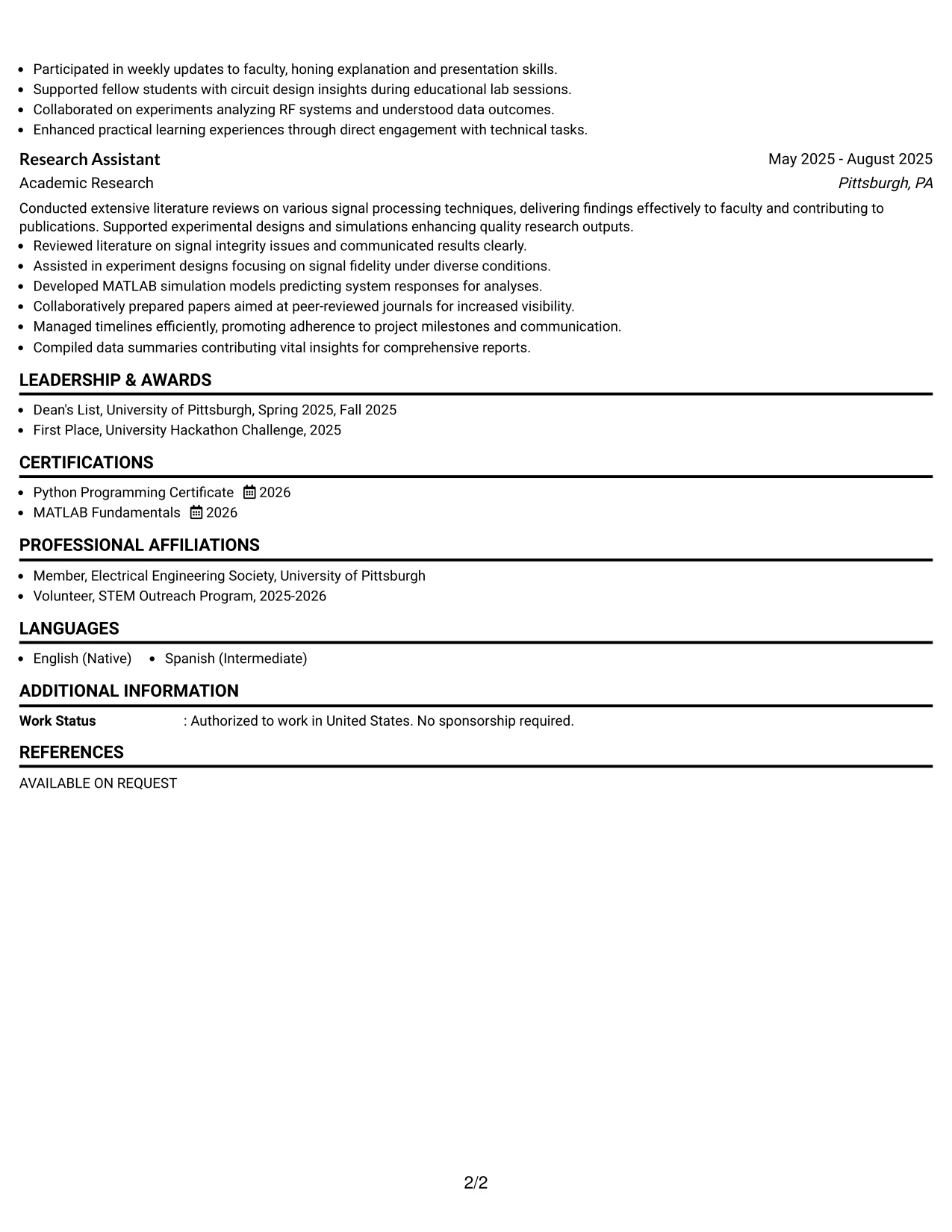 Resume Example Page 2