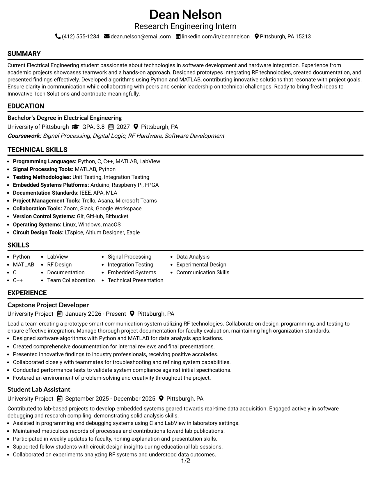 Resume Example Page 1