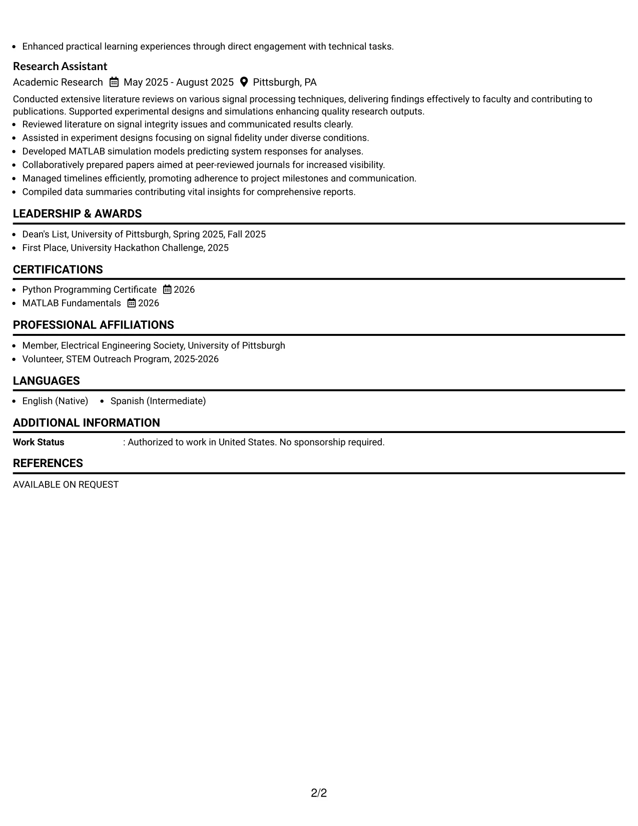 Resume Example Page 2