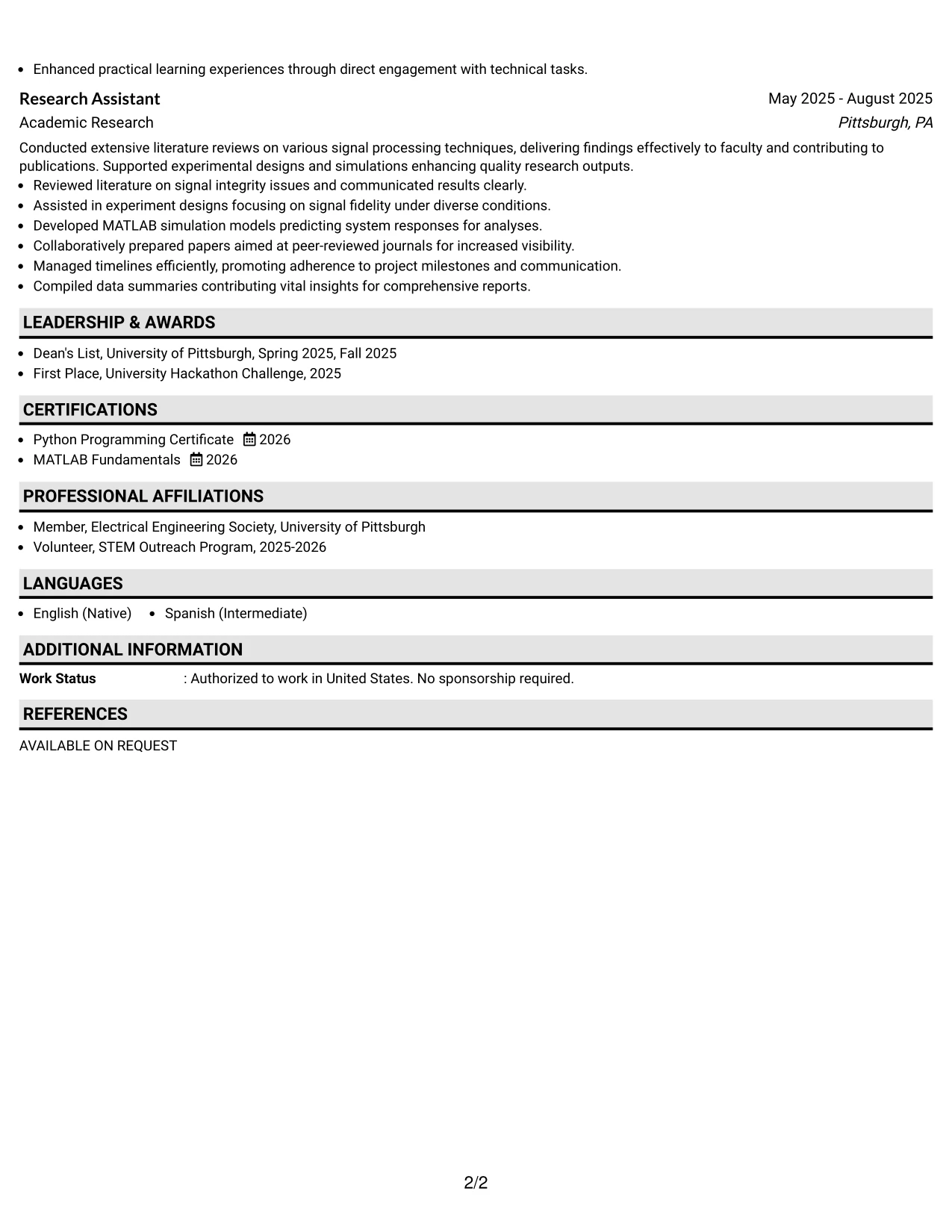Resume Example Page 2