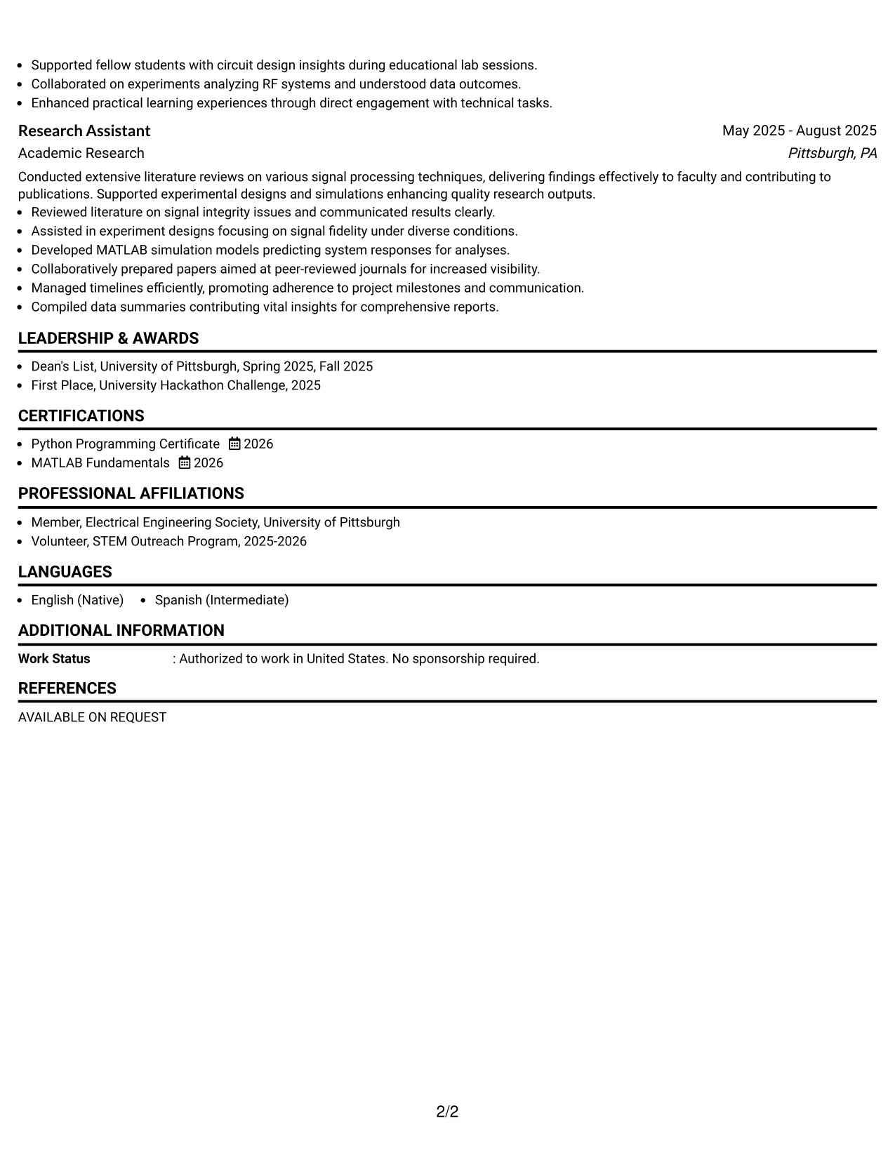 Resume Example Page 2
