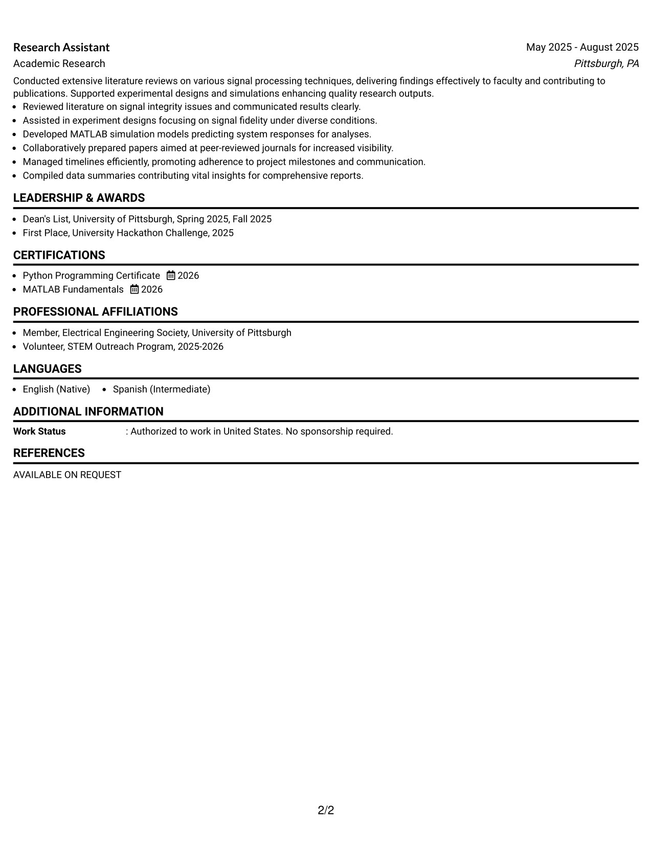 Resume Example Page 2