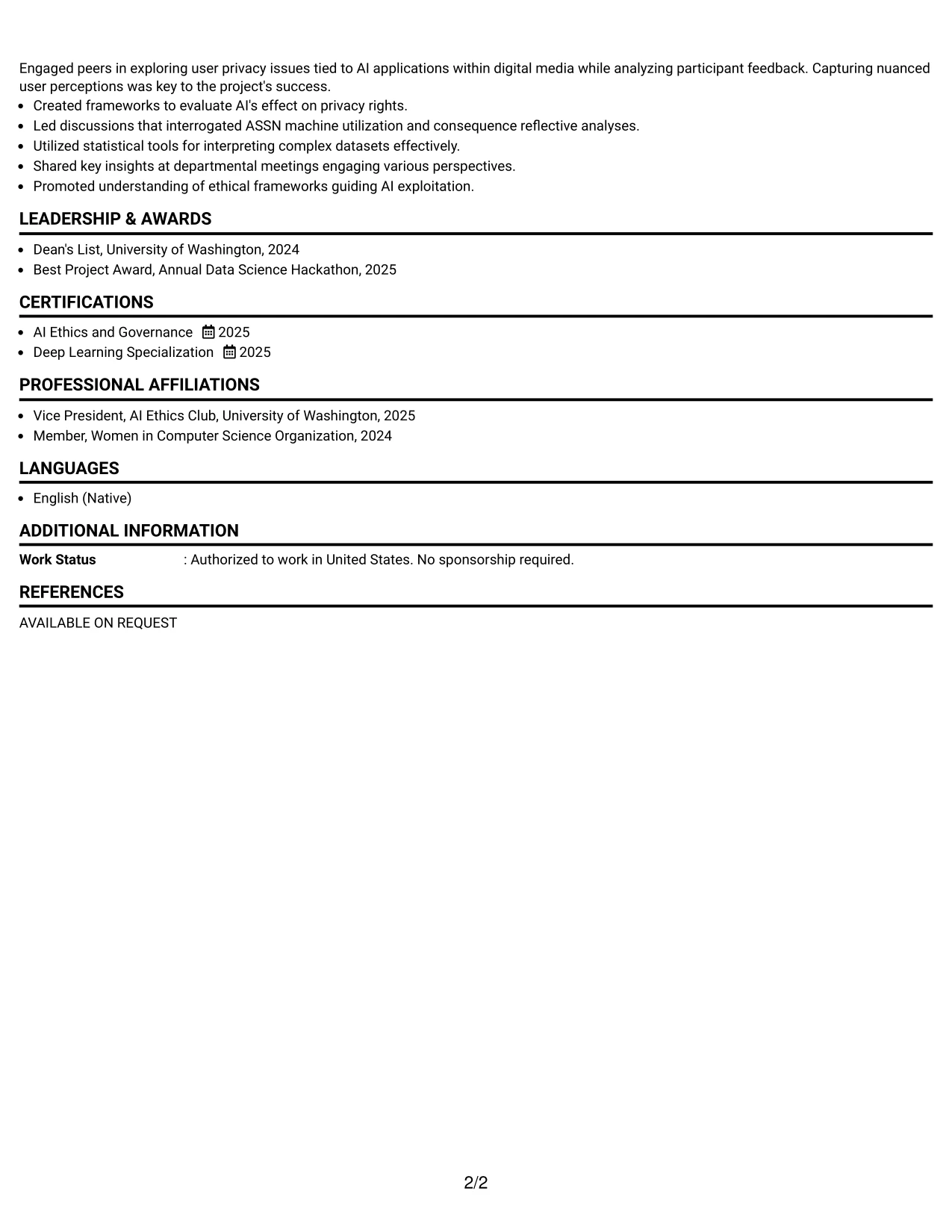 Resume Example Page 2