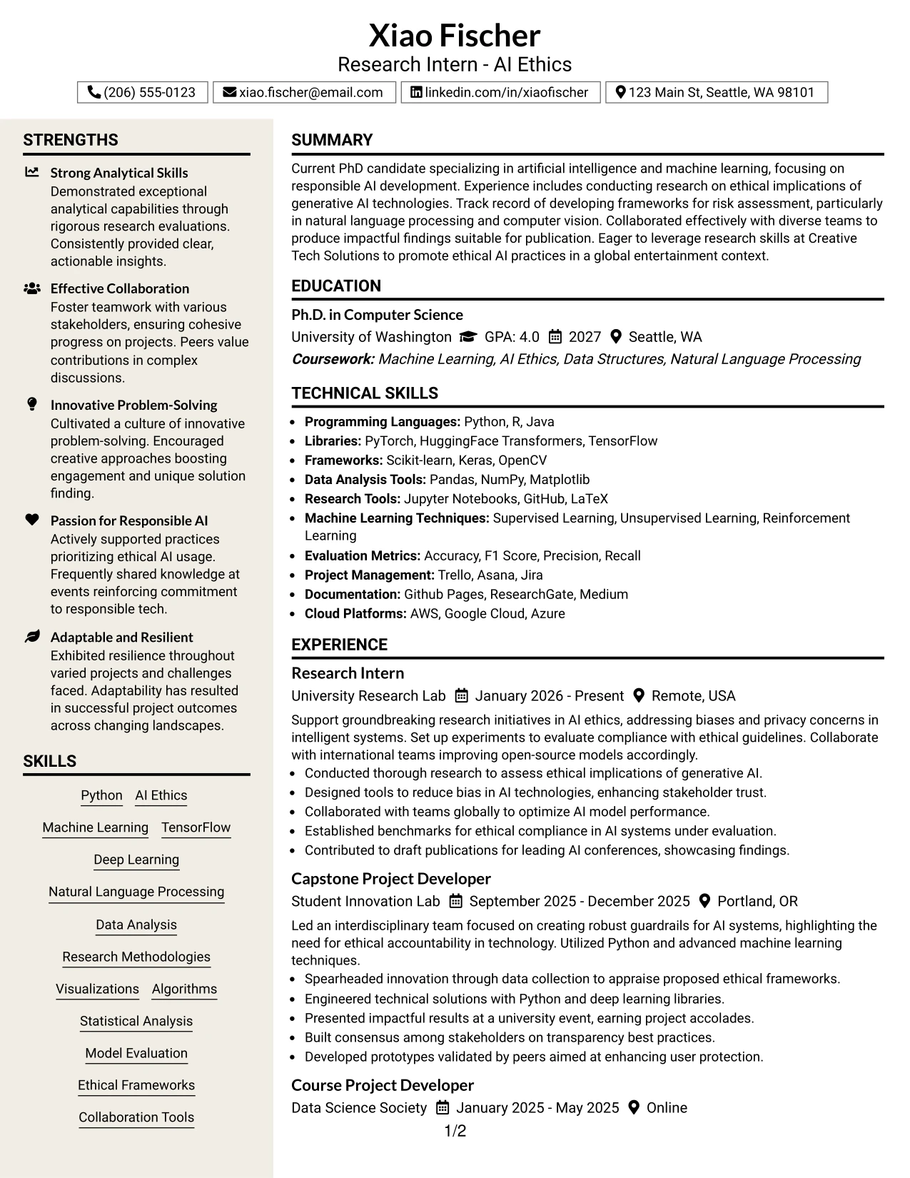 Resume Example Page 1