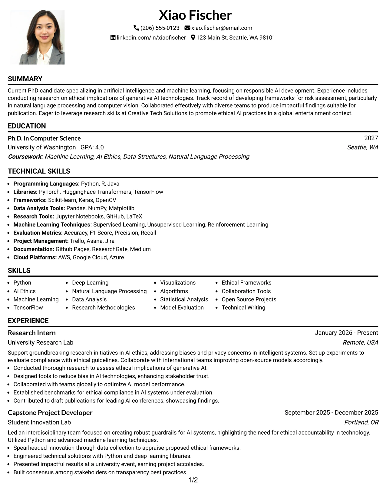 Resume Example Page 1