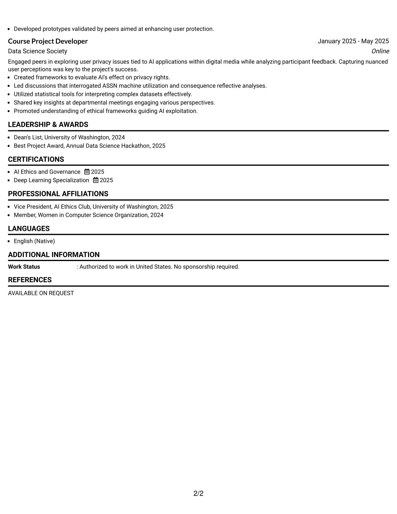 Resume Example Page 2