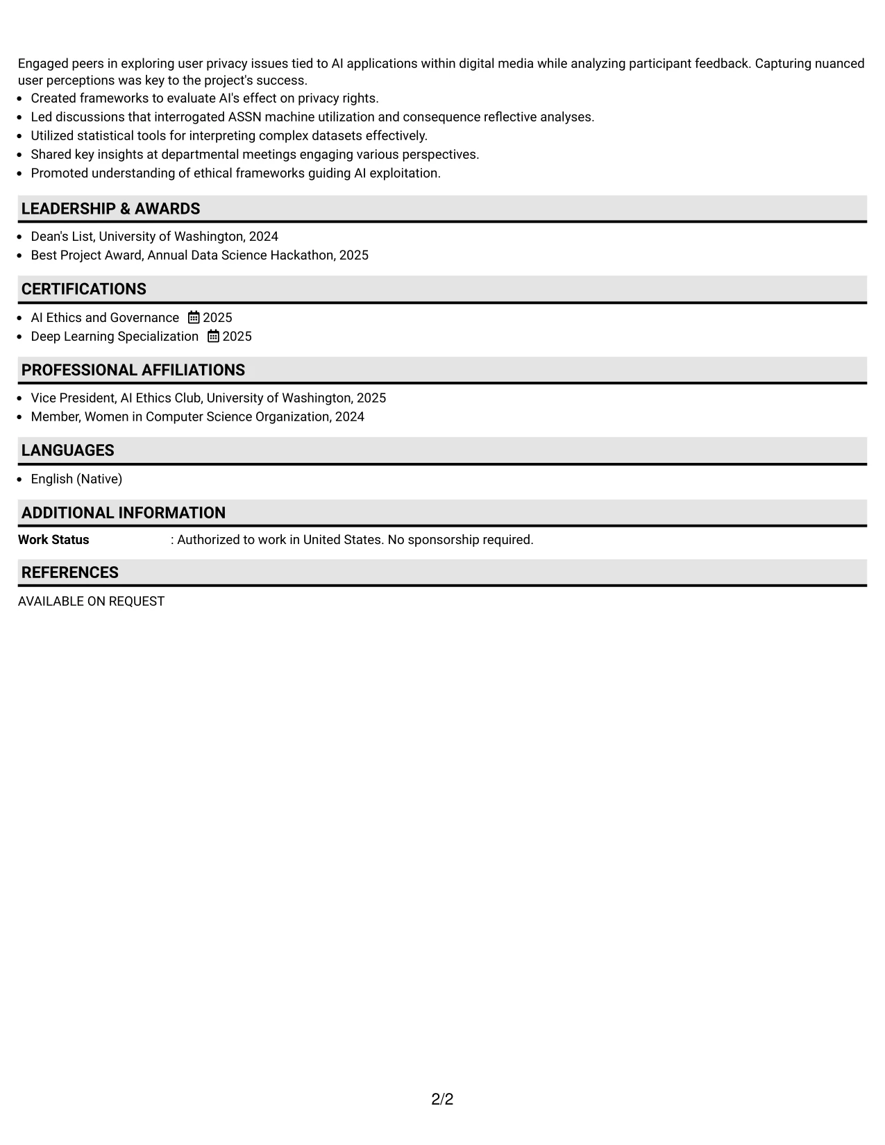 Resume Example Page 2