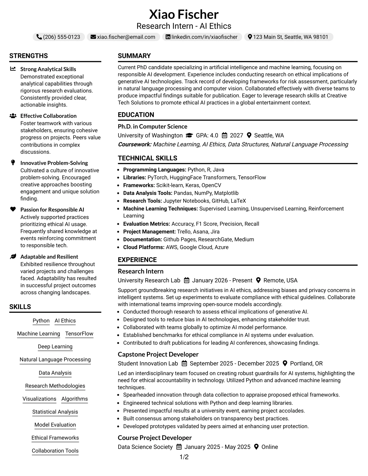 Resume Example Page 1