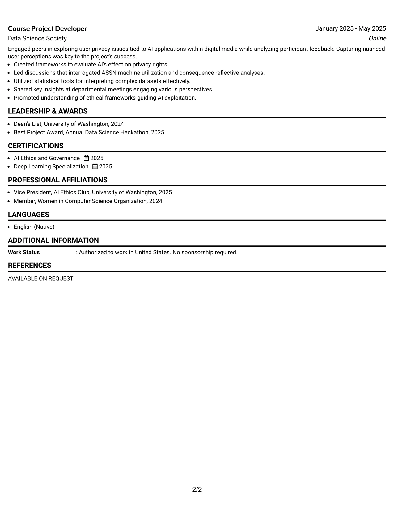 Resume Example Page 2