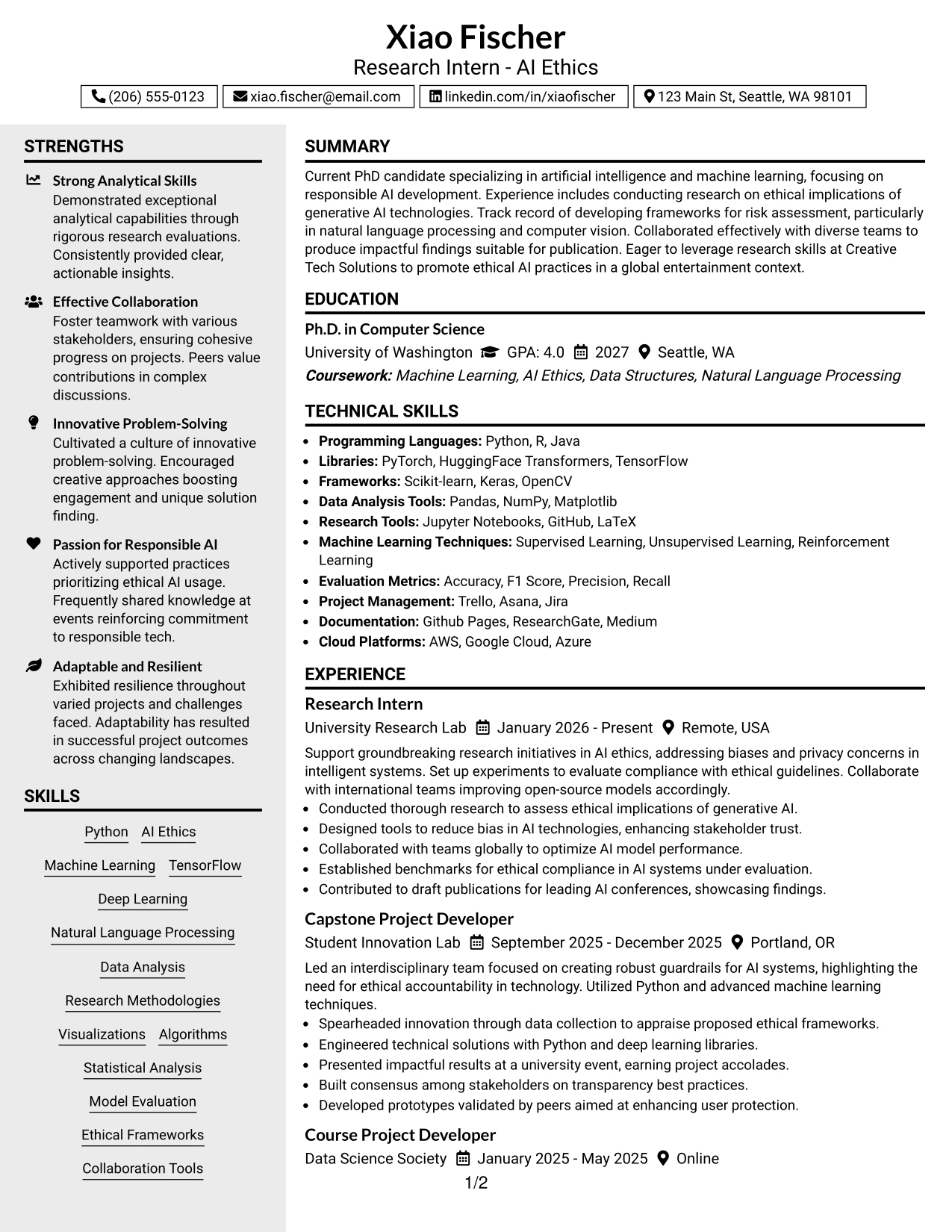Resume Example Page 1