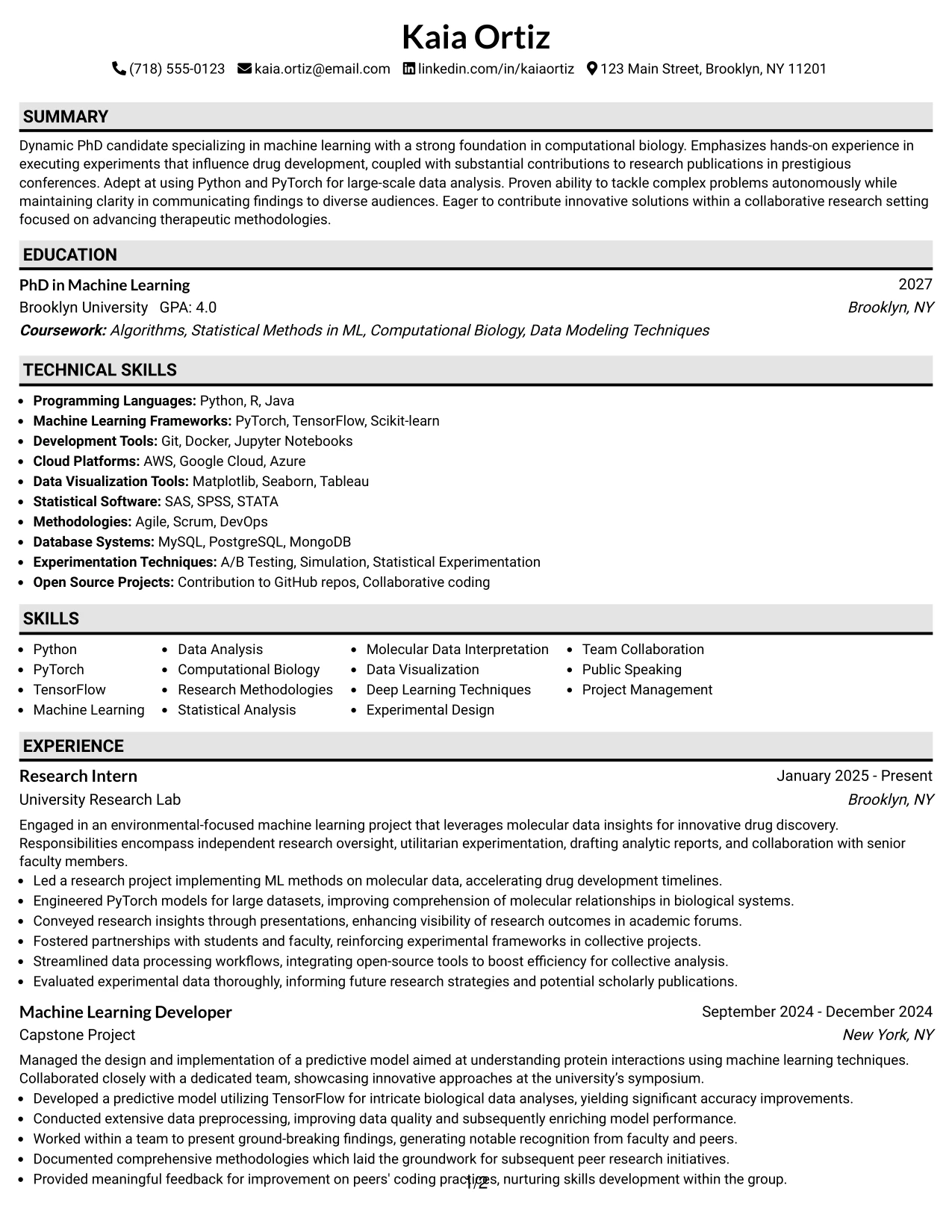 Resume Example Page 1