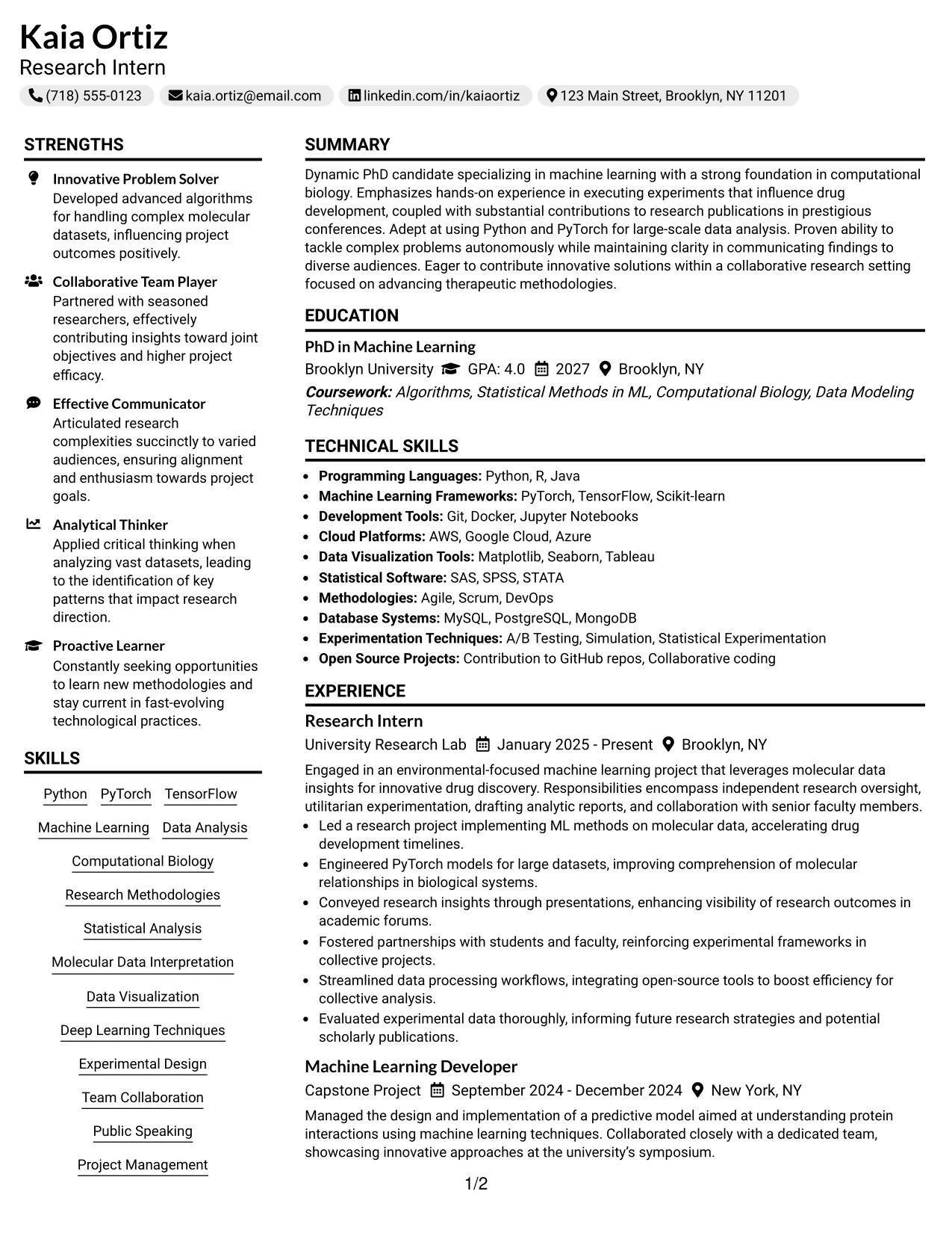 Resume Example Page 1