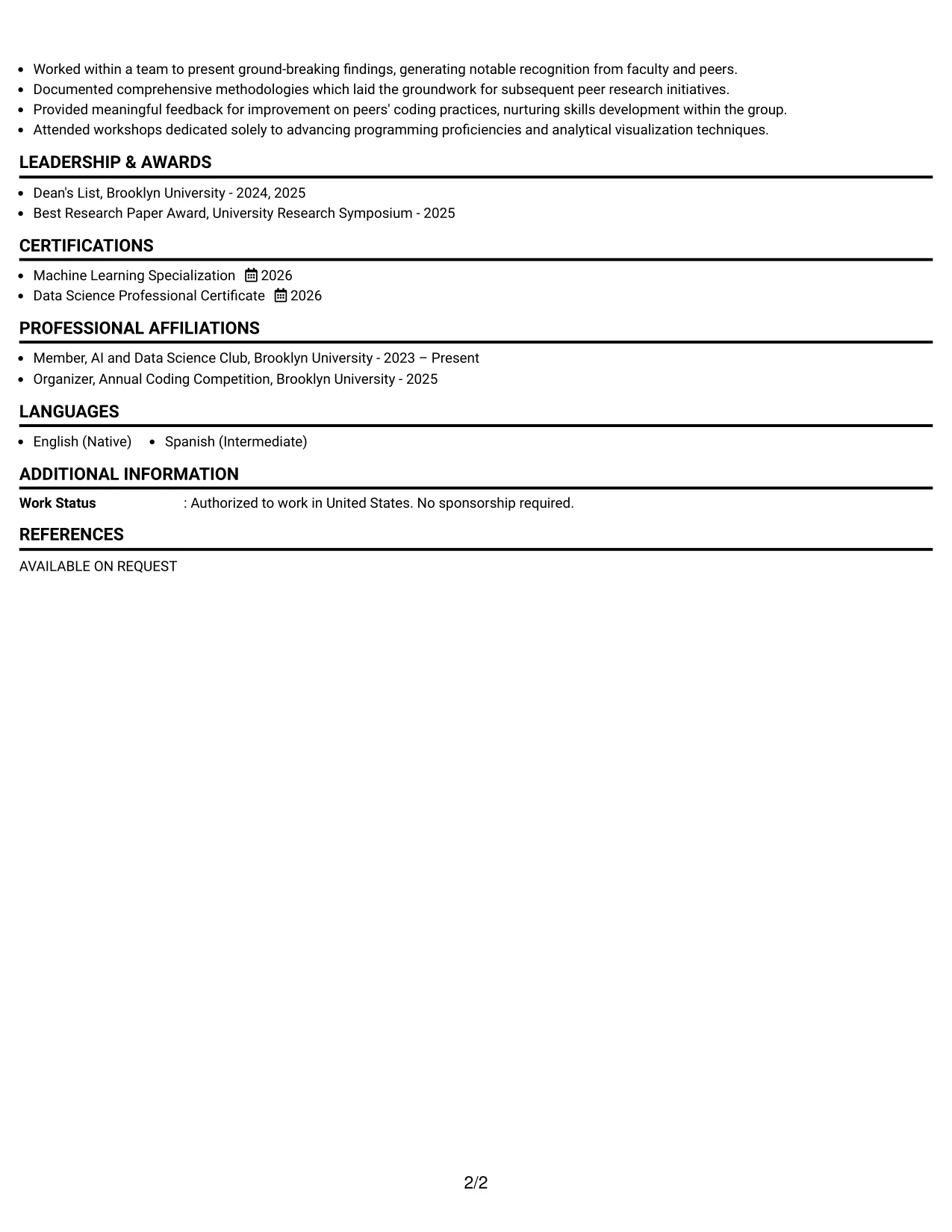 Resume Example Page 2