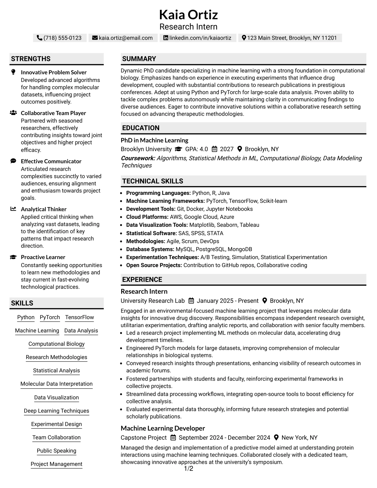 Resume Example Page 1